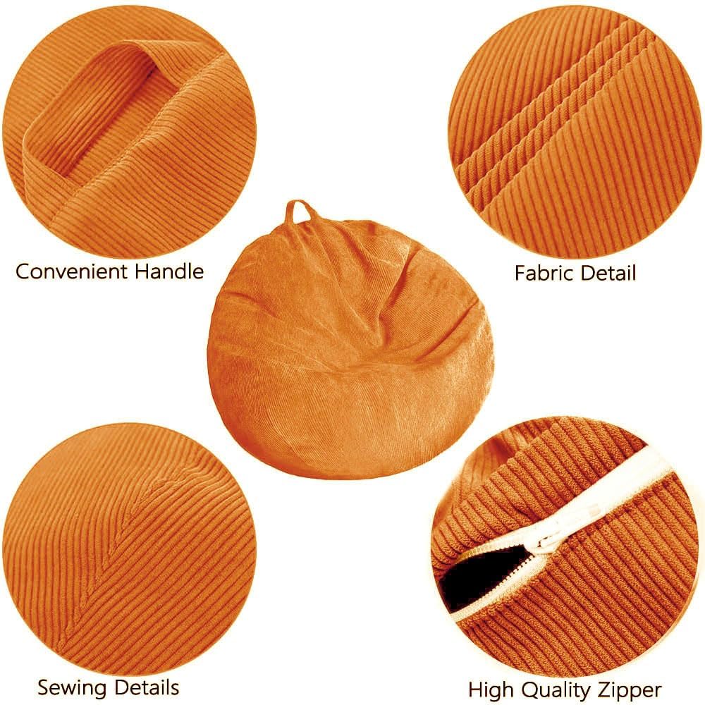 Stuffed Animal Storage Bean Bag Chair Cover - Washable Ultra Soft Corduroy Cover for Organizing Plush Toys or Textile, Sack Bean Bag for Adults, Teens
