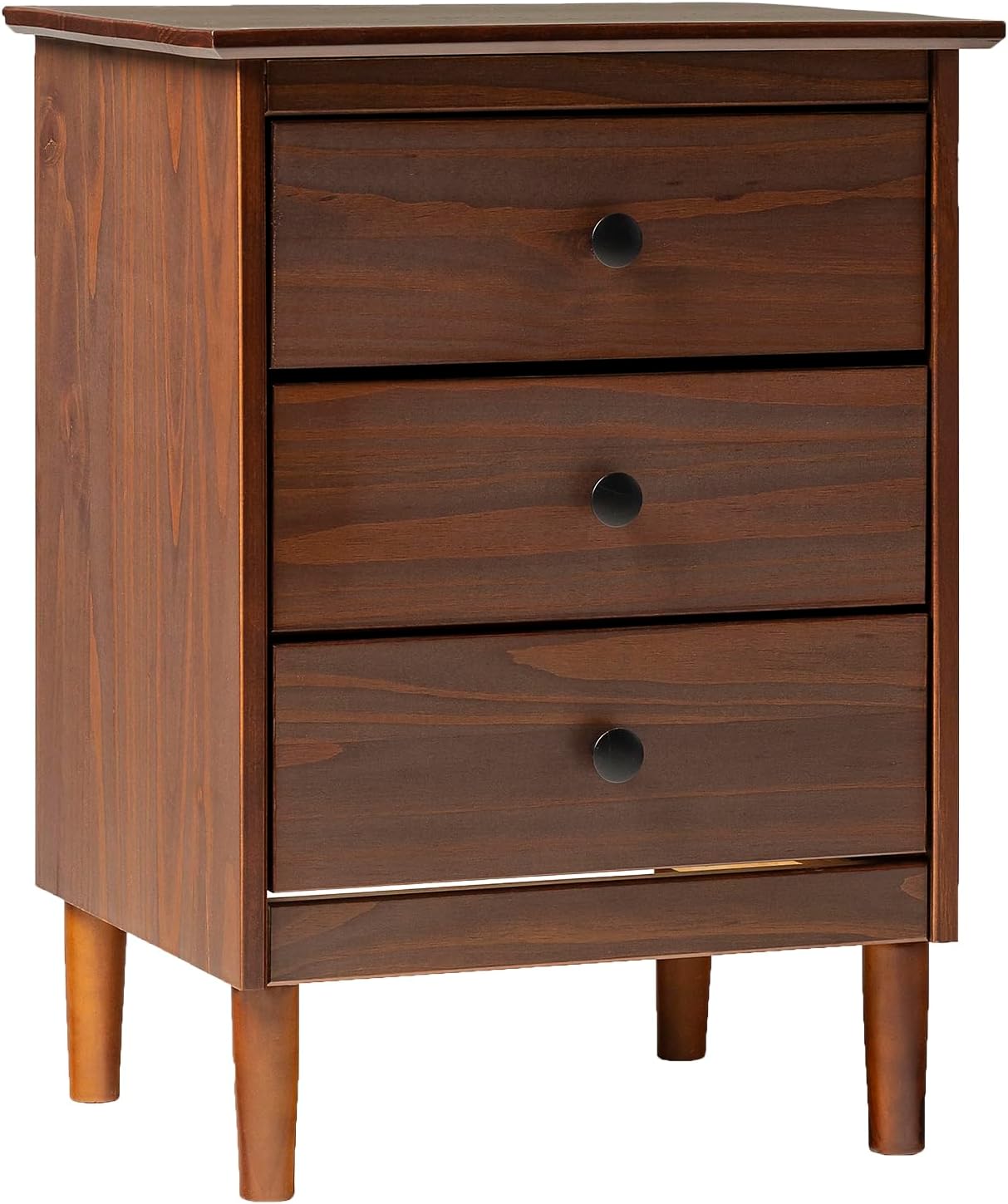 Walker Edison Traditional Wood 3 Drawer Nightstand Side Table Bedroom Storage Drawer and Shelf Bedside End Table, 18 Inch, Walnut