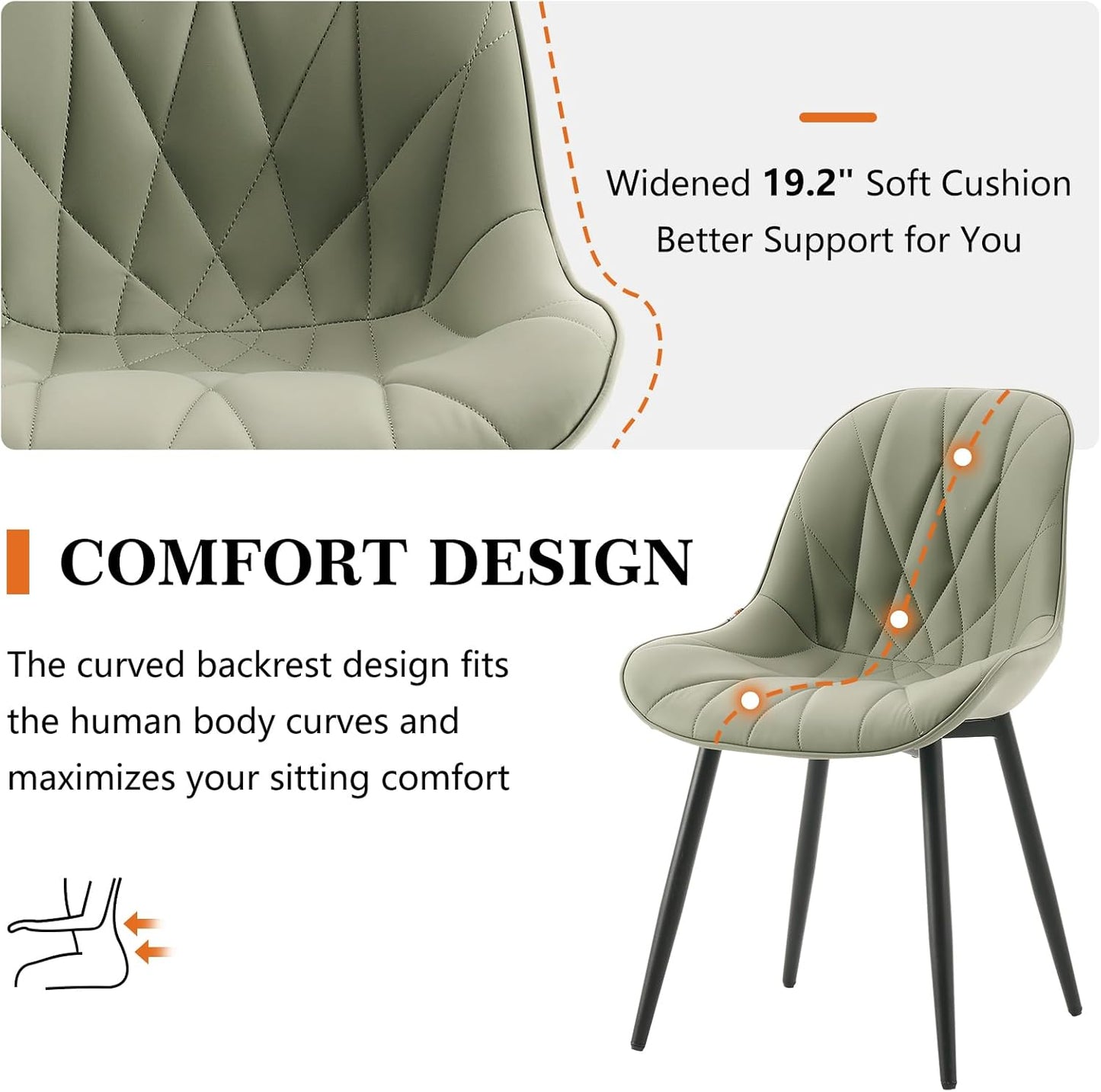 Rowill Dining Chairs Set of 2 - Upholstered Faux Leather Kitchen Chairs with Soft Cushion Backrest, Sturdy Metal Legs & Non-Slip Pads, Perfect Modern Design for Home Dining Room, Kitchen, Olive Green