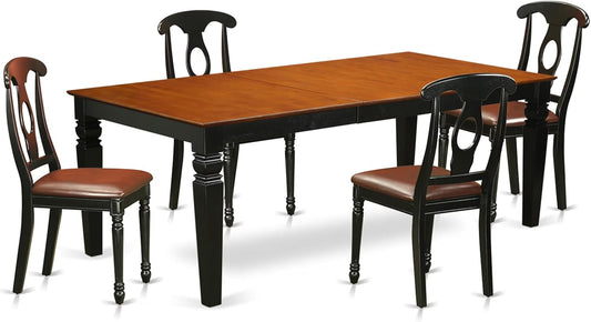 East West Furniture LGKE5-BCH-LC 5 Piece Dinette Set for 4 Includes a Rectangle Dining Room Table with Butterfly Leaf and 4 Faux Leather Kitchen Dining Chairs, 42x84 Inch, Black & Cherry