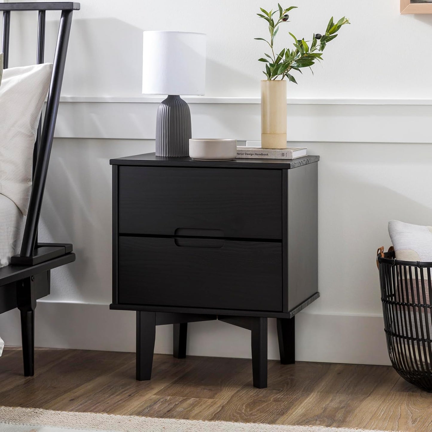 Brynn Modern Solid Wood 2-Drawer Nightstand 24 Inch Black