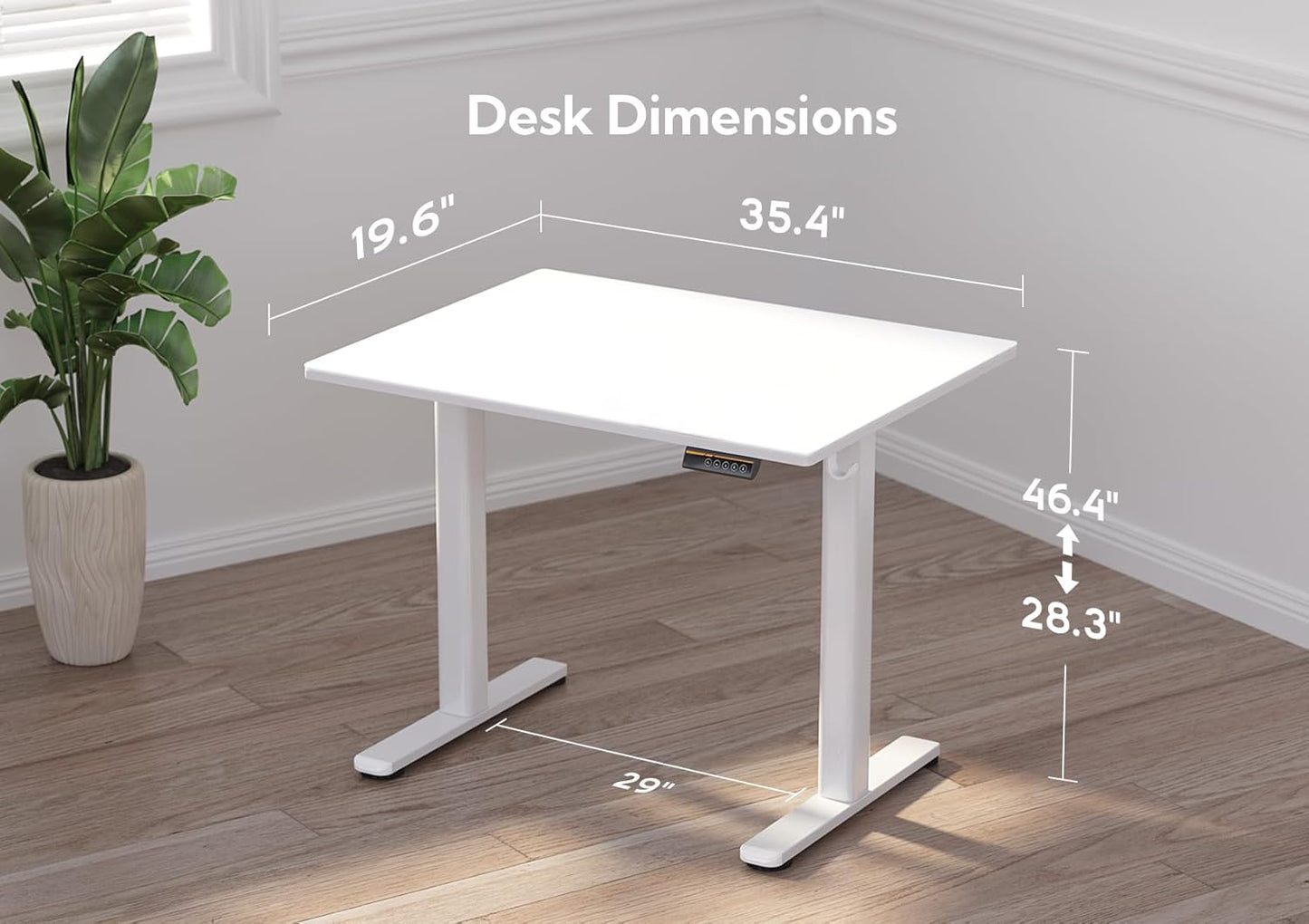 Claiks Small Glass Standing Desk, 35x20 Inch Electric Standing Desk Adjustable Height Quick Install for Computer Workstations, Super White