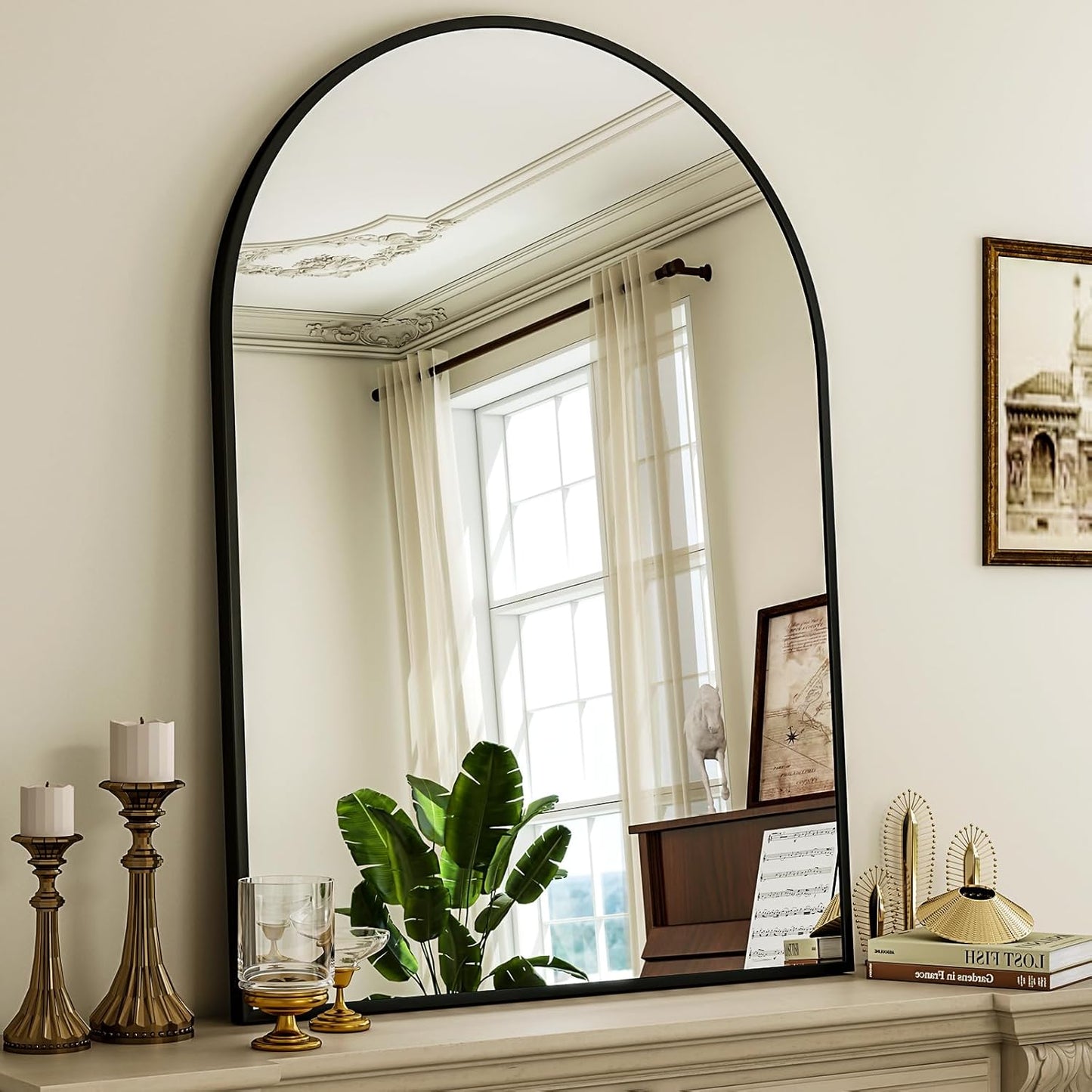 Arch Bathroom Mirror, 36x48 Inch - Wall Mounted Vanity Mirror with Aluminum Alloy Frame - Ideal for Living Room, Bedroom, Bathroom, and Entryway, Hanging or Leaning, Black