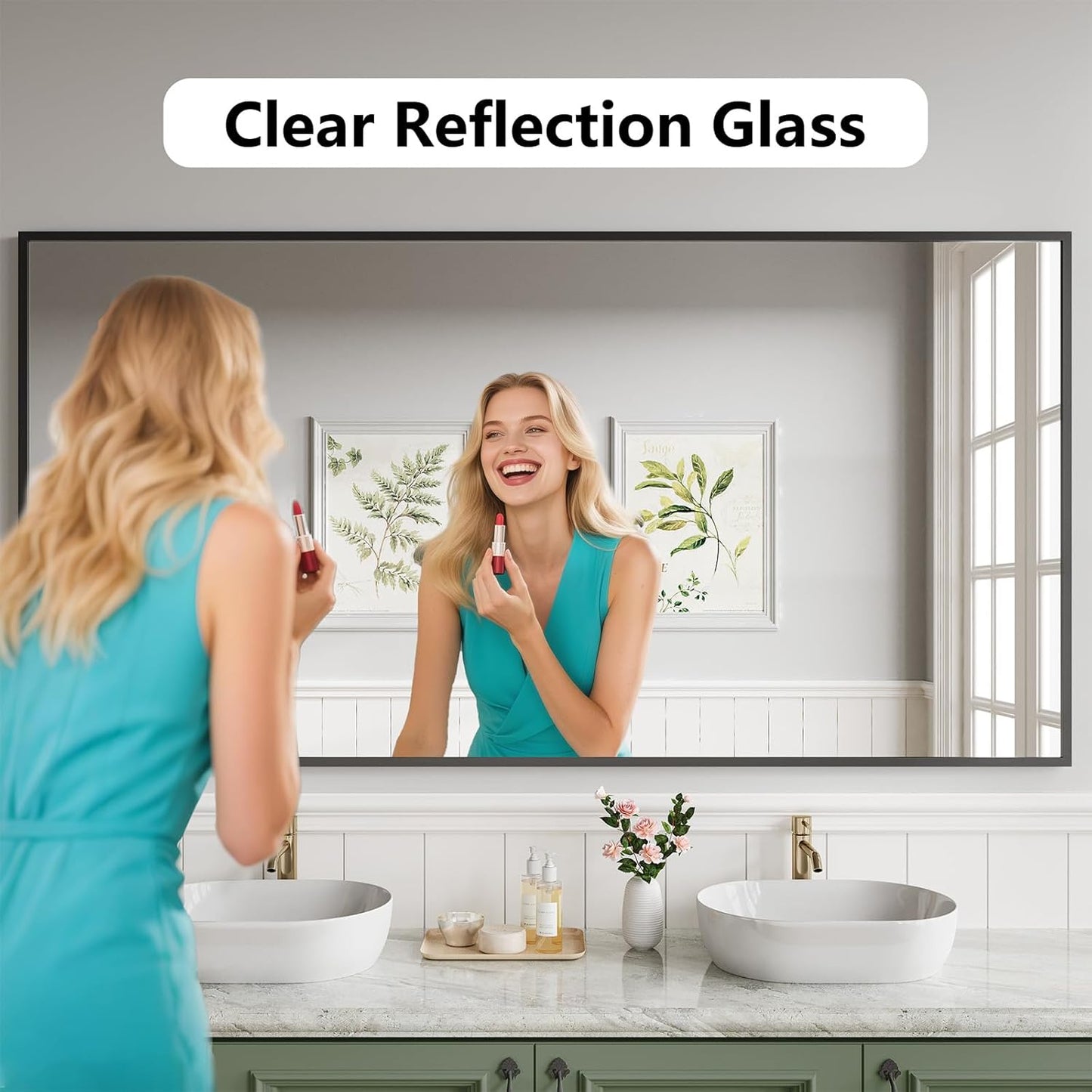 Bathroom Mirror 30x71 Black Bathroom Wall-Mounted Mirrors, Modern Vanity Mirror for Bedroom, Living Room, Aluminum Alloy Frame Allow to Hang Horizontally or Vertically