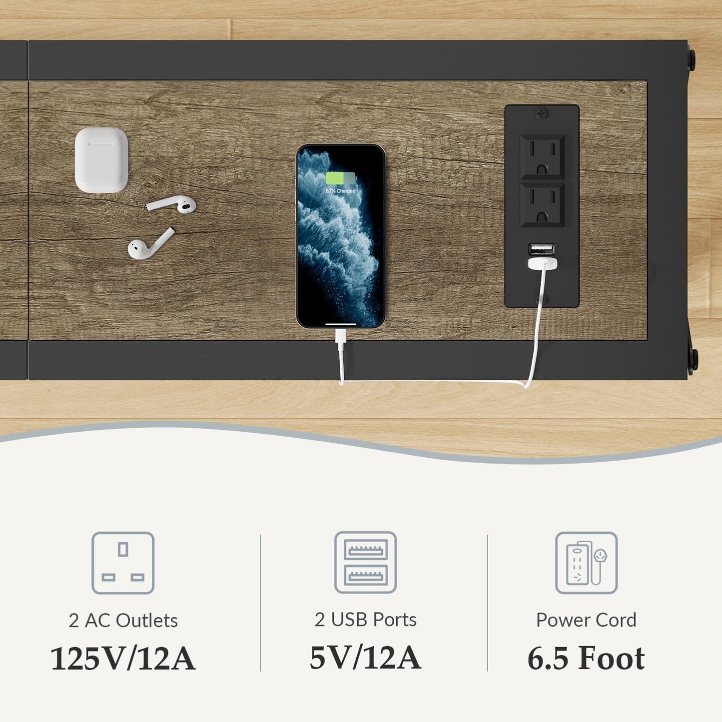70" Sofa Tables Narrow Long, Behind Couch Table with Oulets & USB Ports, Industrial Long Skinny Stand for Entryway,Hallway, Living Room, Bedroom 7.9" D x 70" W x 24.8" H