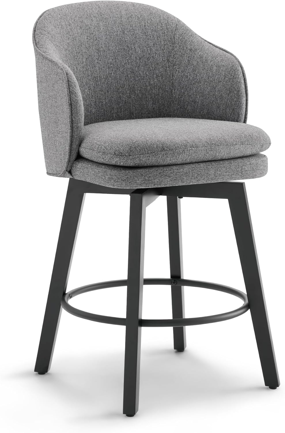 Counter Height Barstools 26 inch Upholstered Swivel Bar Stools with Back and Wood Legs for Kitchen Island,Set of 1,Dark Grey Fabric