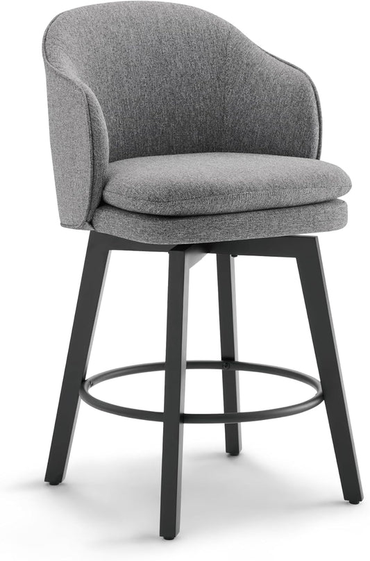 Counter Height Barstools 26 inch Upholstered Swivel Bar Stools with Back and Wood Legs for Kitchen Island,Set of 1,Dark Grey Fabric