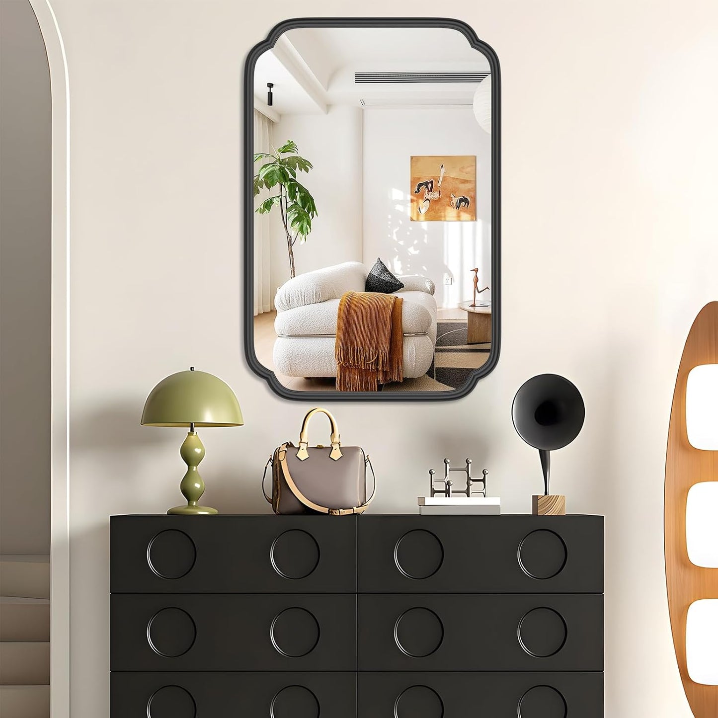 Black Bathroom Mirror for Over Sink 20" x 30" Modern Rounded Rectangle Bathroom Vanity Mirror with Metal Framed Wall Mounted Decorative Mirror (Horizontal/Vertical)