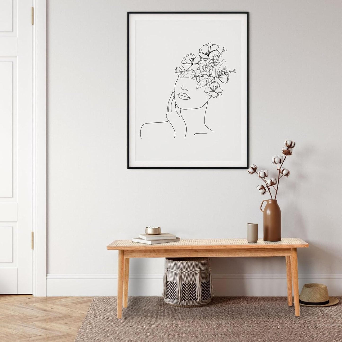 Entryway Bench, Solid Wood Dining Bench, Midcentury Modern End of Bed Bench with Rattan Woven Top for Bedroom, Kitchen, Entry Way, 47.2" L x 11.2" W x 17.7" H, Natural