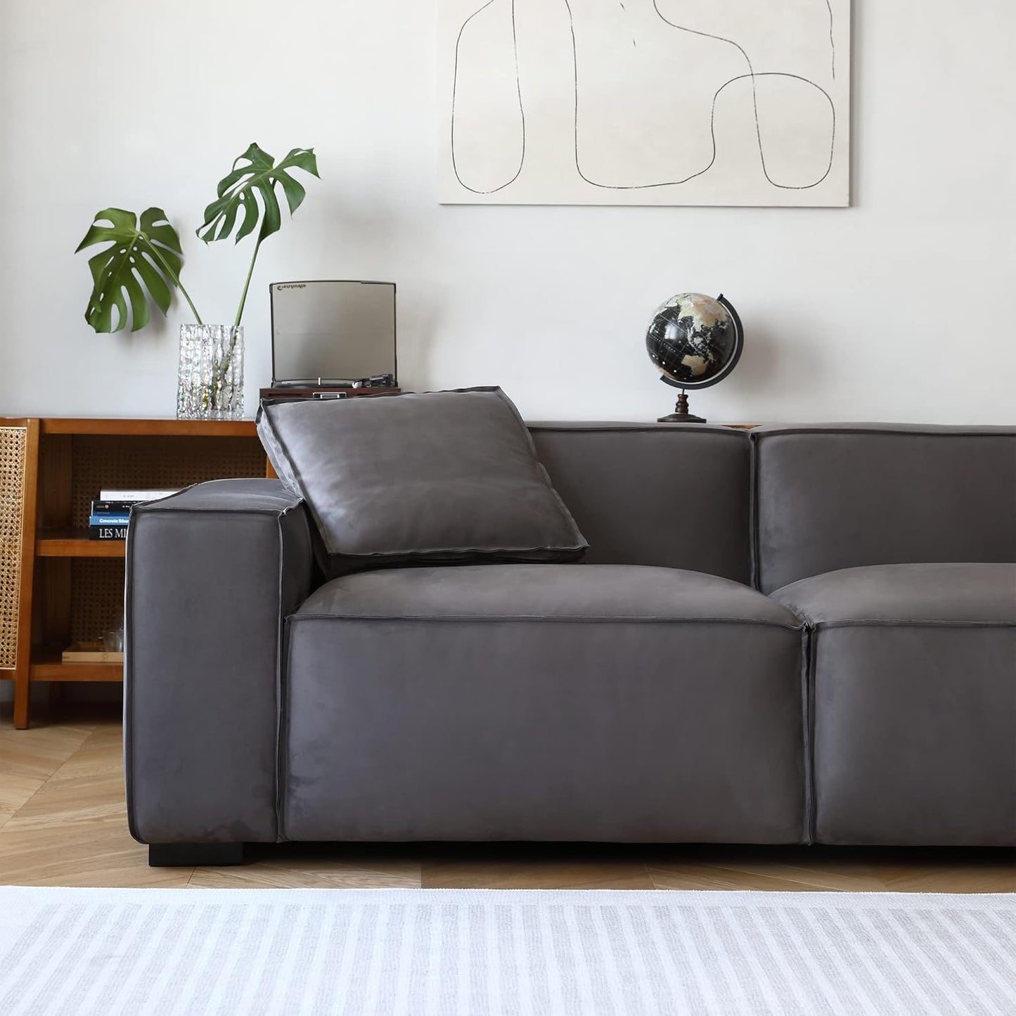 Acanva Modern L-Shaped Deep Sectional Sofa Furniture Set for Living Room Lounge, Minimalist Style Comfy Suedette Upholstery Corner Couch with Chaise, Dark Grey