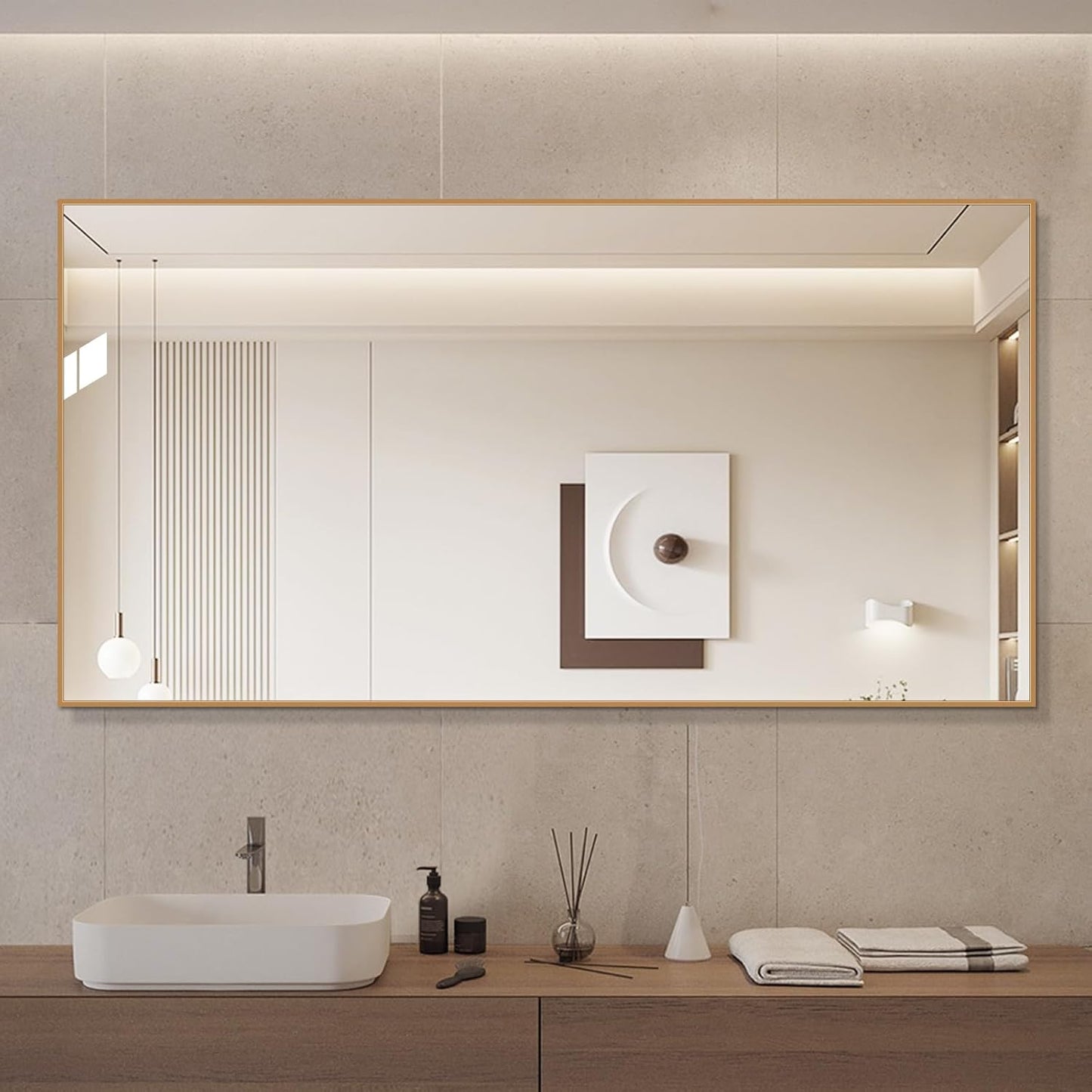 Golden Bathroom Mirror for Wall, Rectangle Mirrors with Metal Frame, Modern Vanity Wall Mirror Decor for Entryway Hangs, Bathroom Living Room Horizontal or Vertical(Golden, 30" L x 24" W)