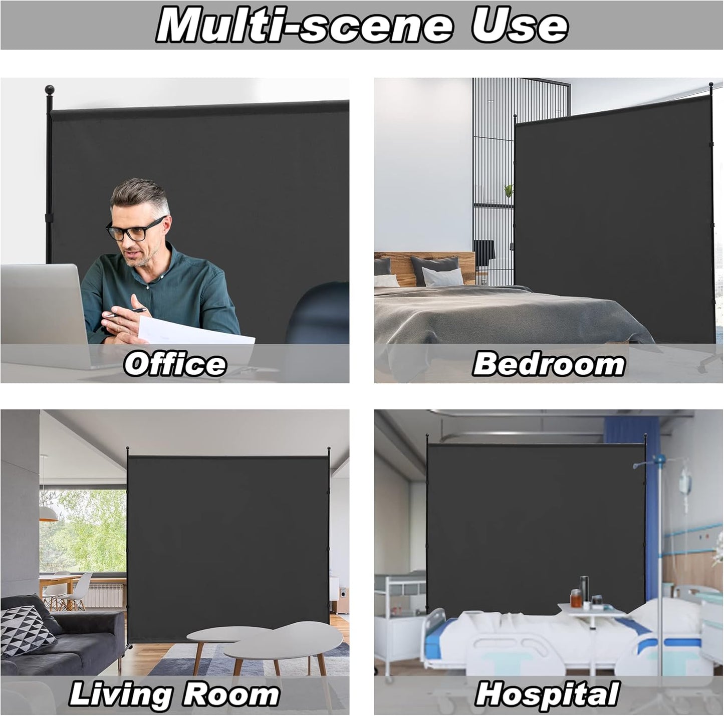 6FT Single Panel Room Divider with Wheels,Rolling Fabric Room Dividers for Partition Privacy Screens,Freestanding Wall Divider for Home Office,Restaurant,Hospital,(Black)