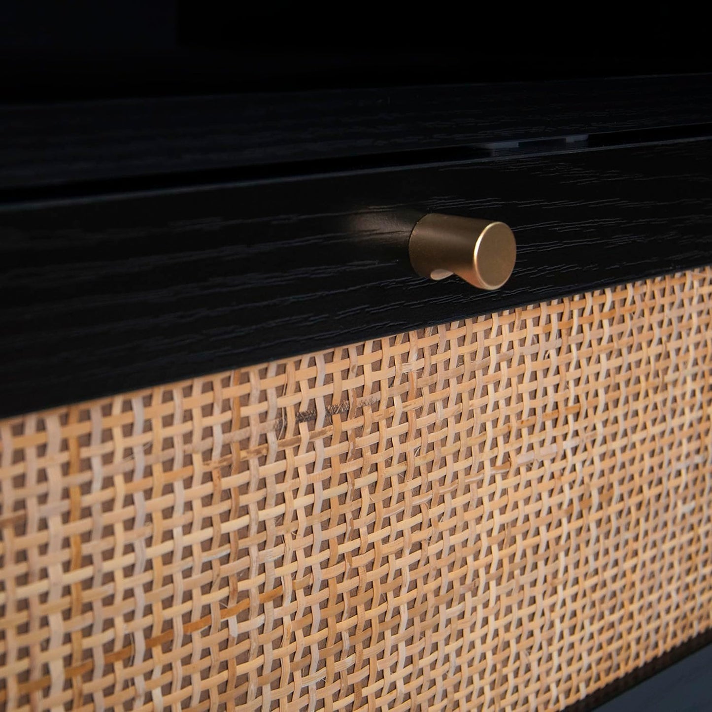 Rattan Night Stand Set 2, Boho Bedside Table Black Nightstand with Rattan Door, Storage Cabinet, Open Storage Space & Sturdy Metal Legs, Accent Bed Side Table, Wood End Tables Bedroom