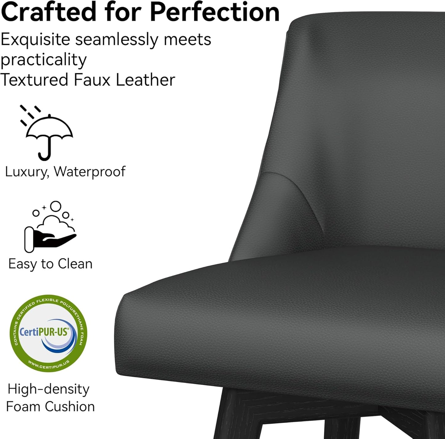 Counter Height Bar Stools Set of 6, Modern Swivel Barstools with Back and Wood Legs, Faux Leather Upholstered Bar Chairs, 26" H Kitchen Counter Stools, Kitchen Island Home Bar, Black Grey