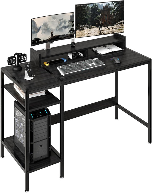 Computer Gaming Desk with Monitor Stand, Home Office Desk Suitable for 2 Monitors, Writing Desk with Adjustable Storage Space,Sturdy and Durable Modern Small Desk (Black, 47 inchs)