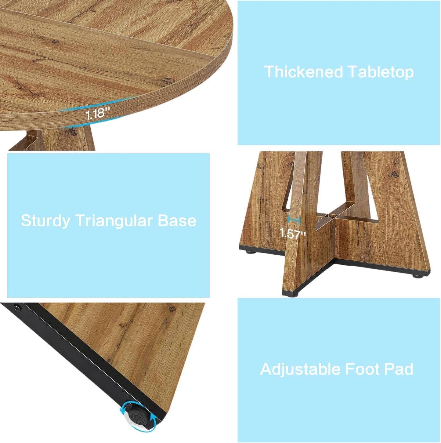 47" Round Dining Table for 4-6, Modern Dinner Table Farmhouse Round Small Kitchen Tables with Wooden Cross Base for Dining Room, Kitchen, Living Room, Retro Brown