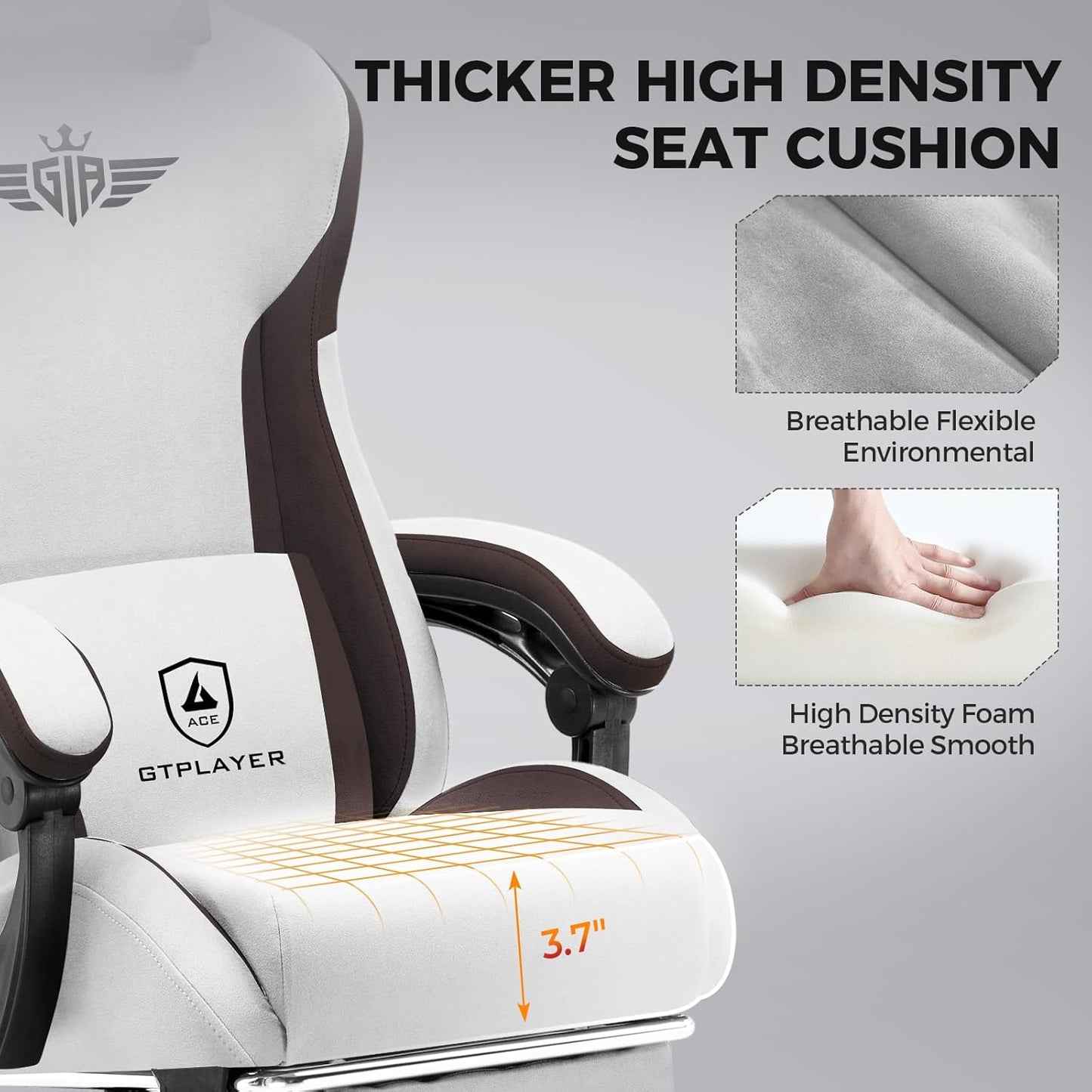 GTPLAYER Gaming Chair Fabric with Footrest, Big and Tall Game Chair High Back Computer Office Chair with Lumbar Support for Adults, Ergonomic Swivel Games Chair with Cushion Gaming Brown