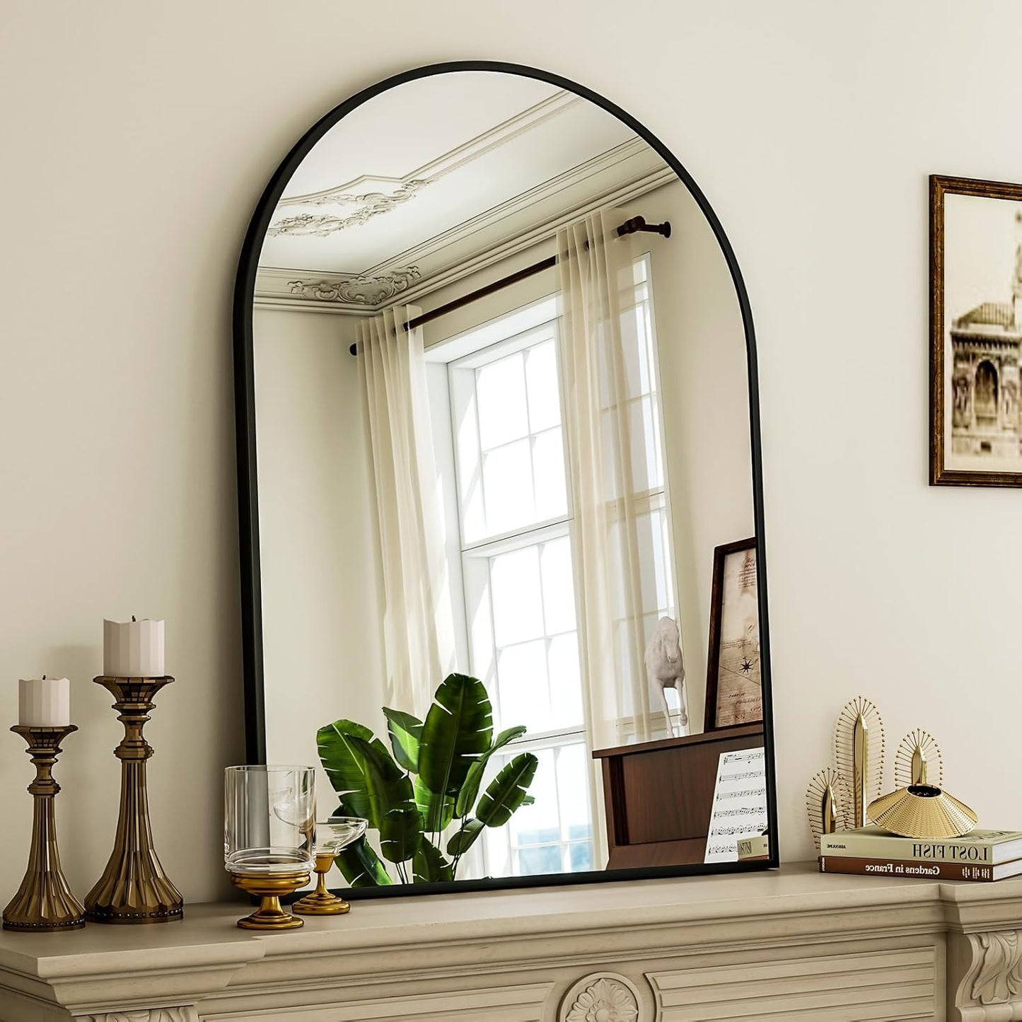 Arch Bathroom Mirror, 20x30 inch Arched Bathroom Mirror/Wall Mounted Vanity Mirror - Arch Metal Frame Wall Mirror for Bathroom Bedroom Living Room, Black
