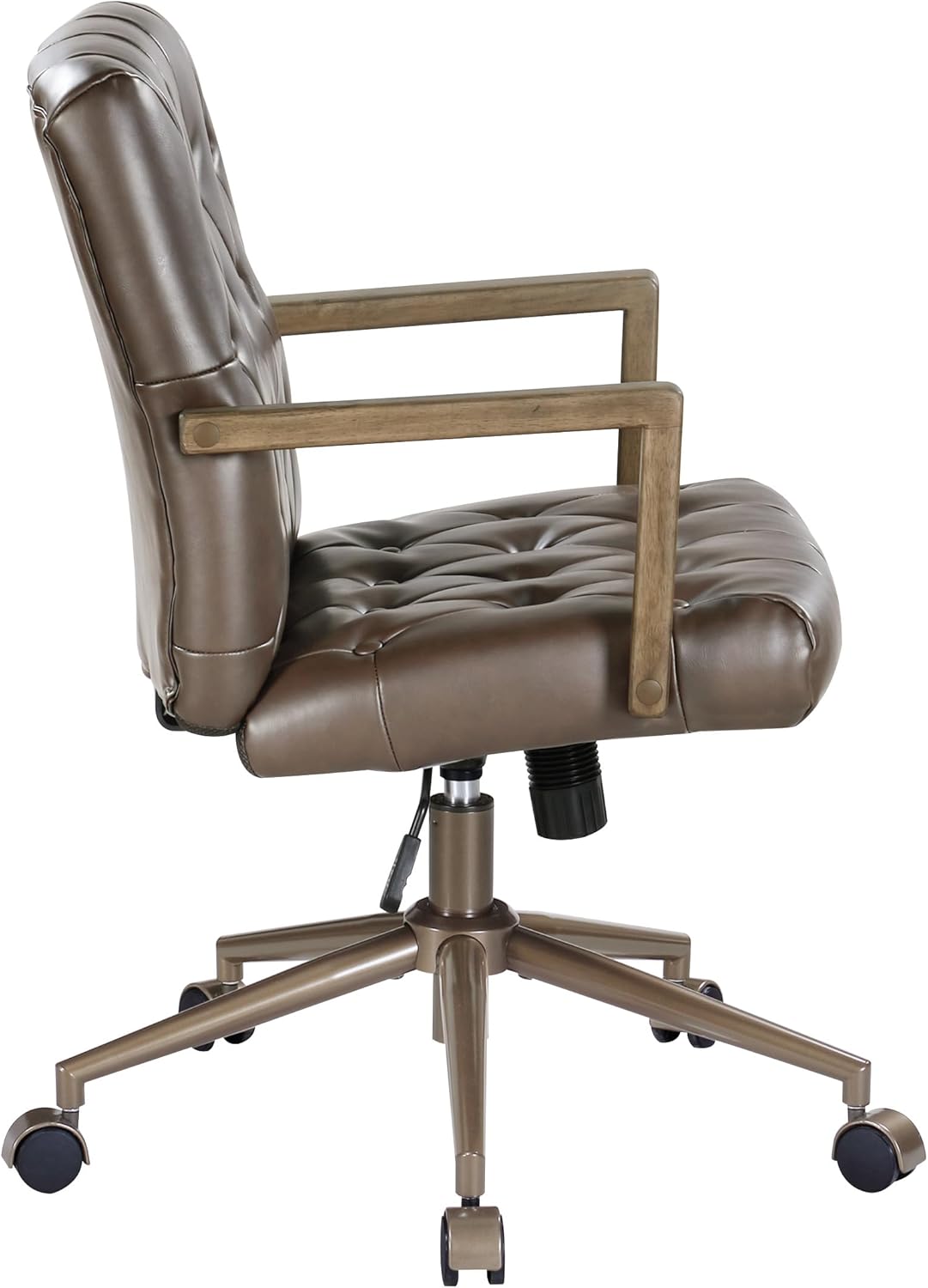 OSP Home Furnishings Waltham Adjustable Height and Tilt, Swivel Home Office Chair with Wood Arms, Chocolate Faux Leather