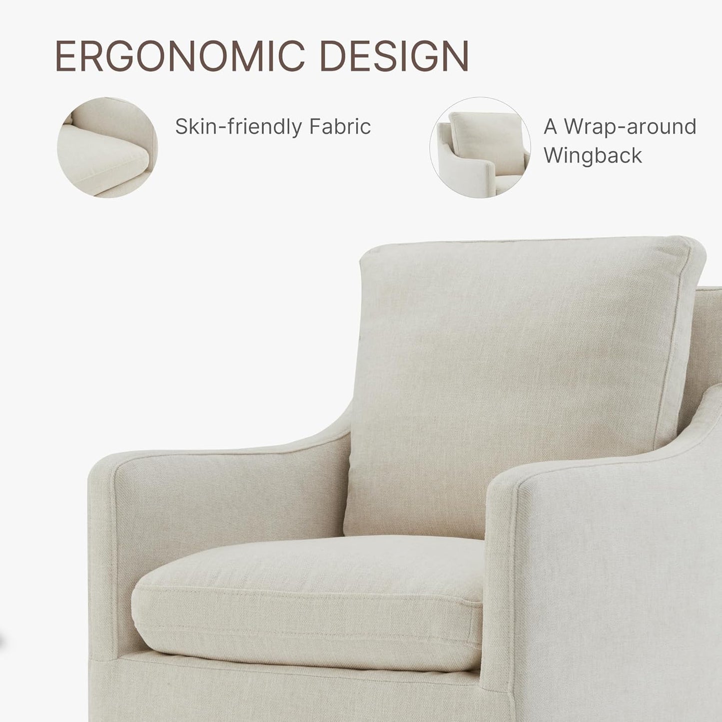 Upholstered Dining Chairs with Casters No Assembly Modern Accent Armchair with Rollers for Diningroom Bedroom Livingroom Reading Room,Cream,2 Boxs