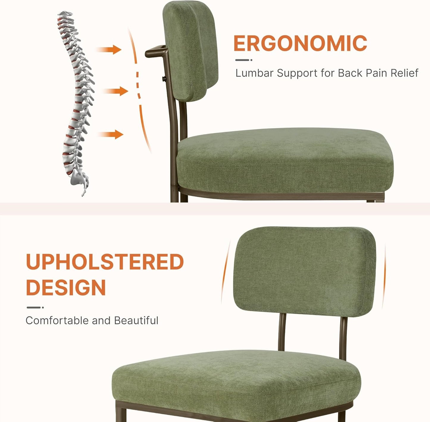 Dining Chairs Set of 2, Upholstered Modern Kitchen Chairs with Ergonomic Backrest, Fabric Cushion Seat & Metal Legs for Living Room, Restaurant, and Café, Green