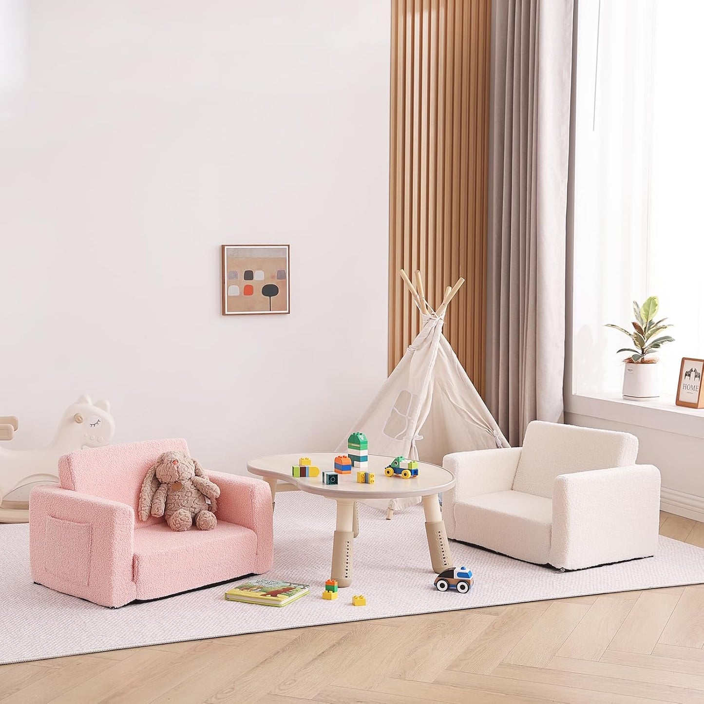 Tiita Kids Sofa, 2-in-1 Toddler Chair, Convertible Children Couch to Lounger, Flip Out Kid Sofas Chair, Toddler Armrest Chairs Bed, Folding Kids Play Sofa for Girl or Boy (Beige)