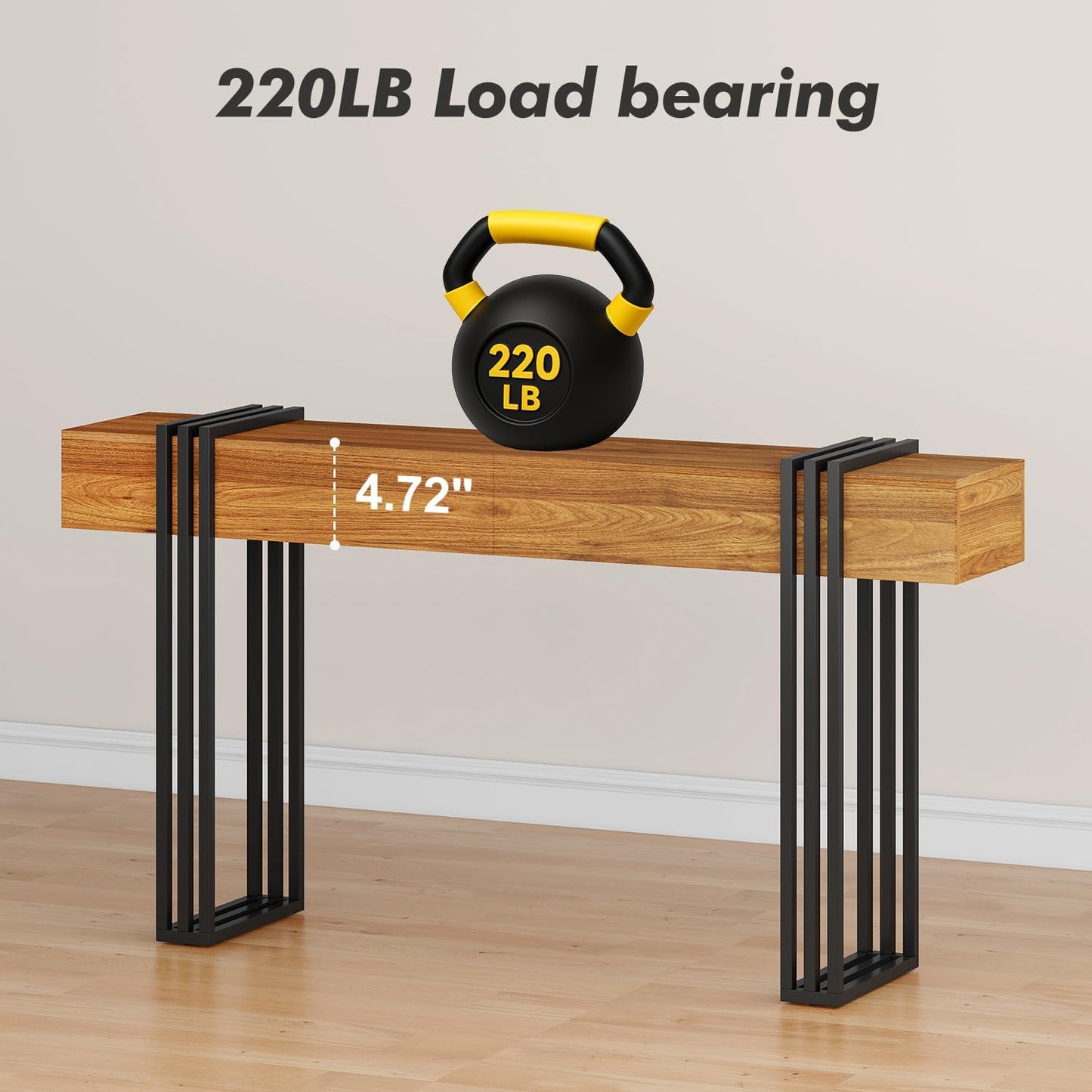 63 Inch Long Console Table, Industrial Sofa Table Behind The Couch Rectangular Entryway Table for Entrance Hallway Living Room, Brown