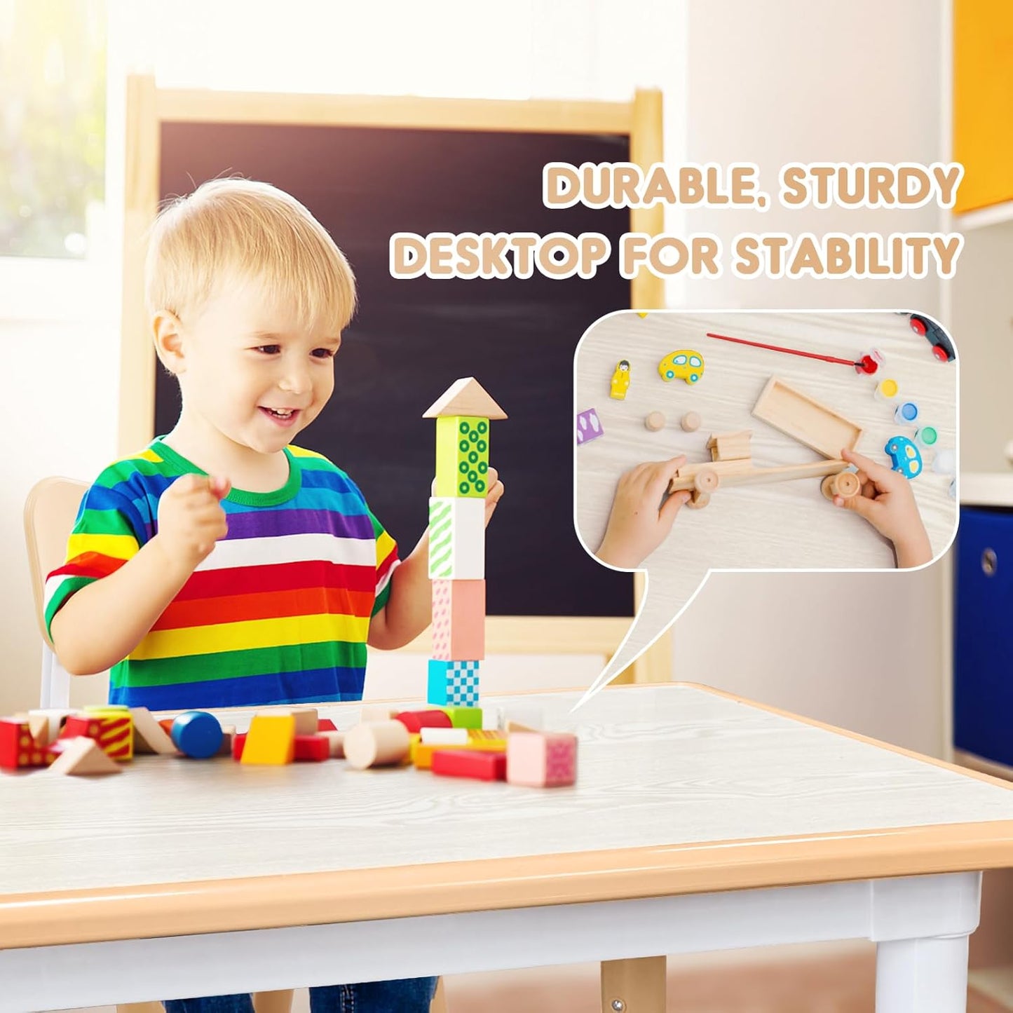 Kids Table and Chairs Set, Height Adjustable Desk With 6 Seats for Ages 3-12,Arts & Crafts Table,Graffiti Desktop, Non-Slip Legs, Max 300lbs, Children Multi-Activity Table for Classrooms,Daycares,Home