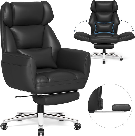 GABRYLLY Ergonomic Chair with Footrest – Wide Cross Legged Chair with Reversible Armrests, 120°Tilt, Lumbar Support,Heavy-Duty Base, Big and Tall Executive Chair Plus, Black, GY82766