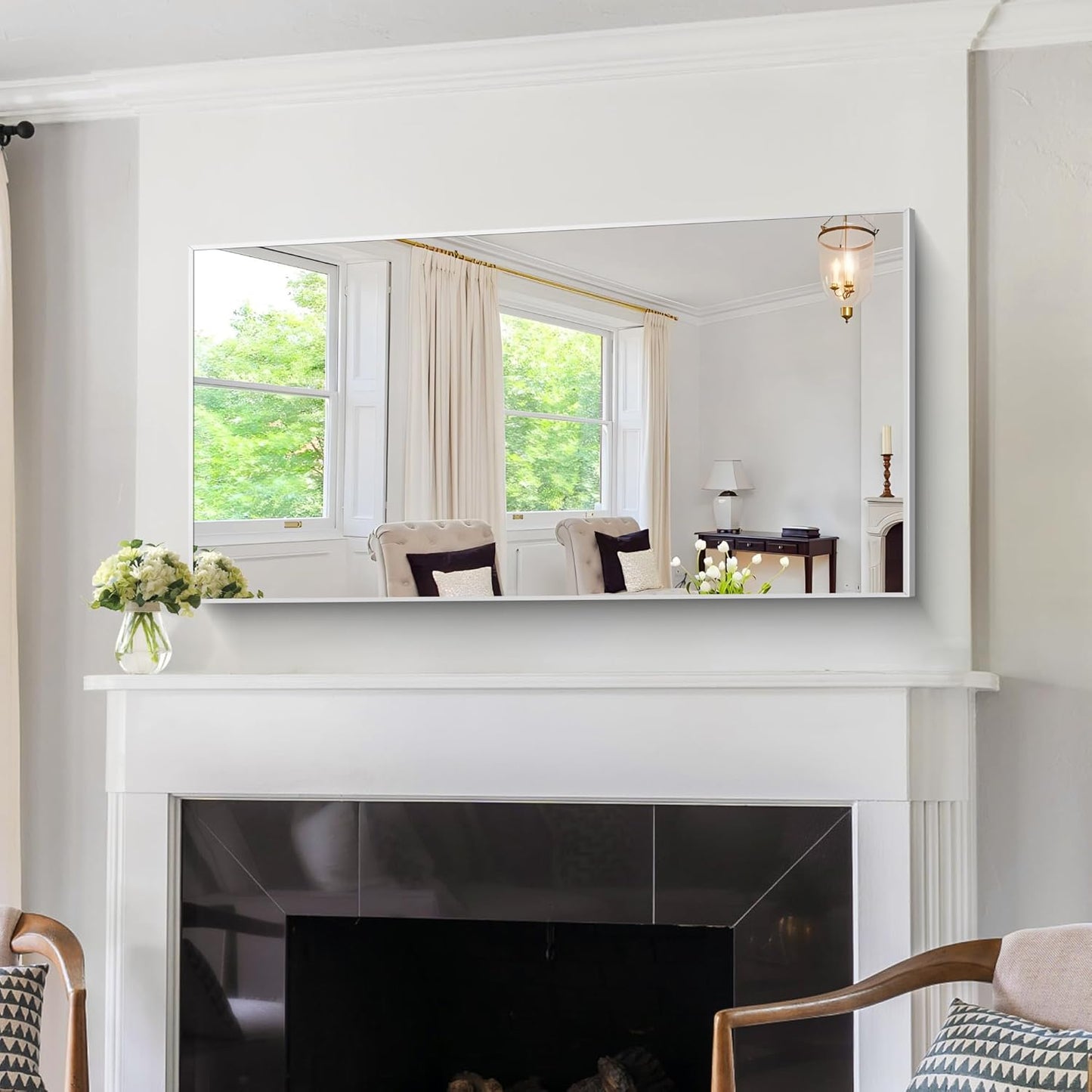 KOCUUY 24x48 Inch Large Silver Wall Mounted Mirror,Brushed Nickel Framed Rectangular Mirror for Wall Over Sink,Modern Design for Bedroom Living Room Bathroom,Functional Oversized Mirror