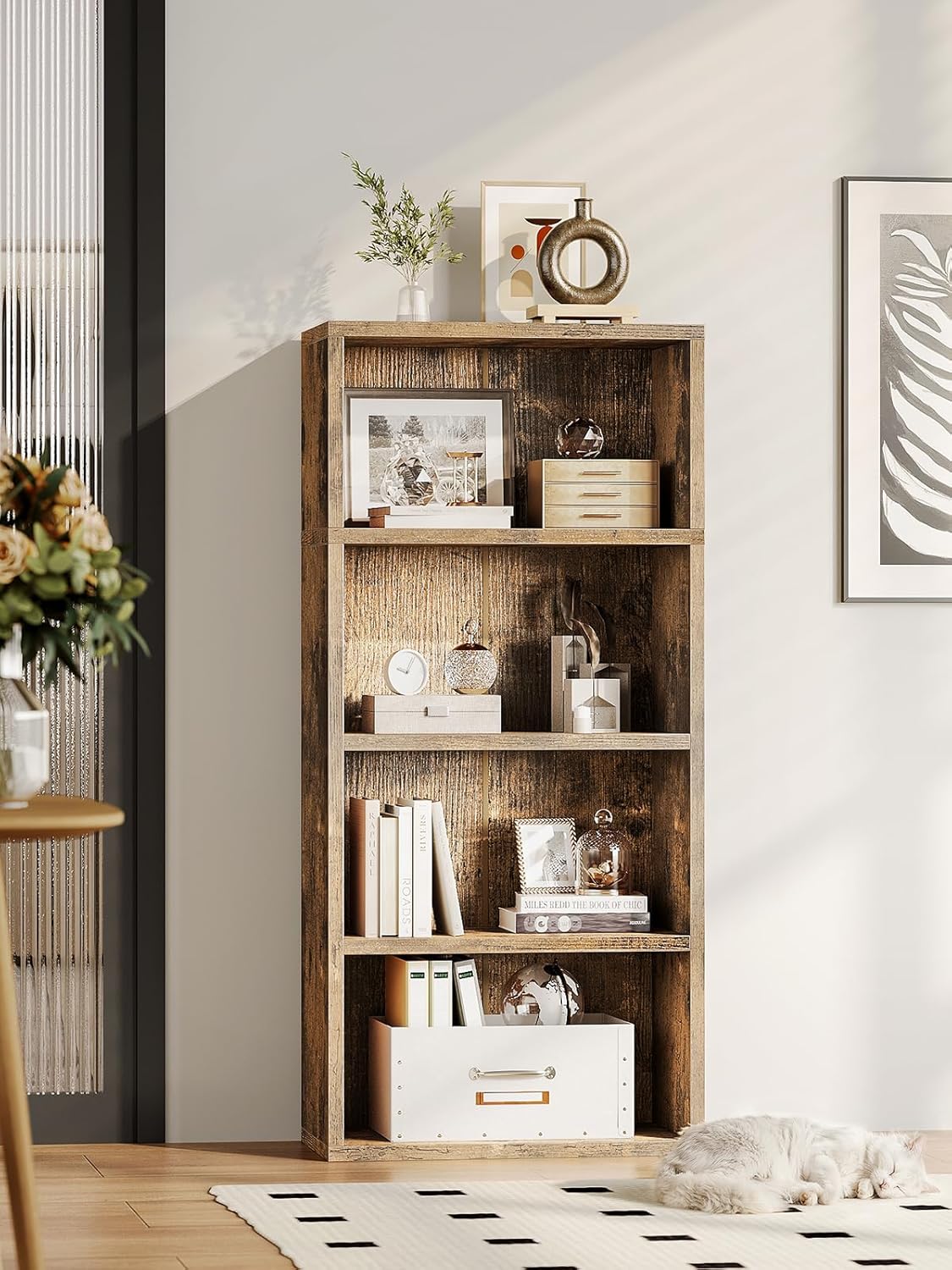 Casaottima 4-Tier Open Bookshelf and Bookcase, Floor Standing Display Storage Shelves for Living Room, Tall Book Shelf for Bedroom, Home Office, Dining Room, Vintage