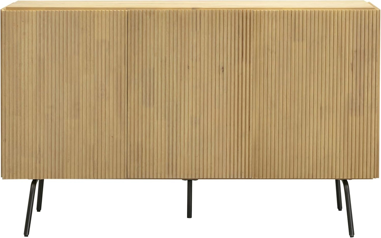 NTC Veil Modern Sideboard with 3 Doors, Buffet Cabinet with Vertical Groove Design and Metal Legs, Storage Cabinet for Living Room, and Hallway, Effortless Assembly, Sand