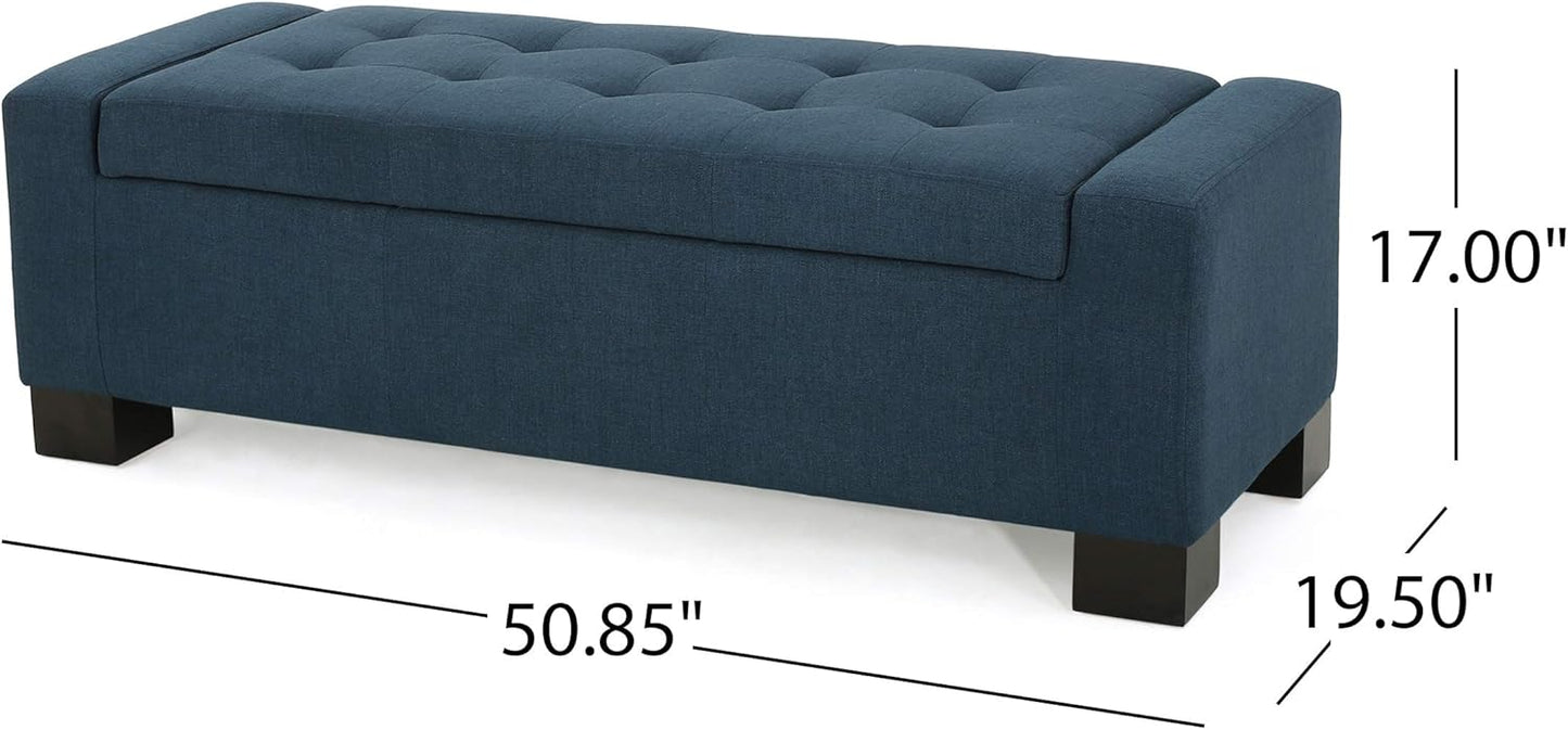 Ball & Cast 50.8" Upholstered Storage Ottoman with Tufted Waffle Stitch,End Bench w/Uses Pressure Hinges and Wood Legs,Entryway Fabric Footrest Stool for Living Room & Bedroom,Light Grey