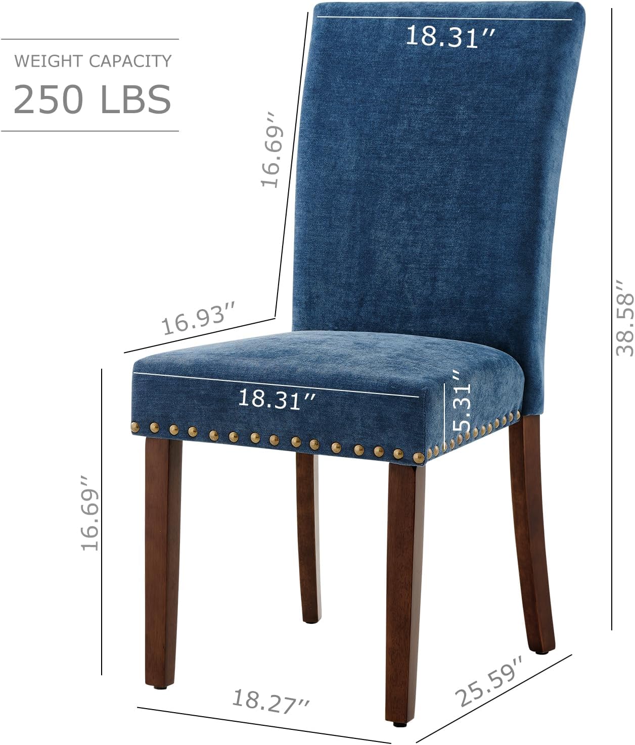 COLAMY Upholstered Parsons Dining Chairs Set of 4, Fabric Dining Room Kitchen Side Chair with Nailhead Trim and Wood Legs - Dark Blue