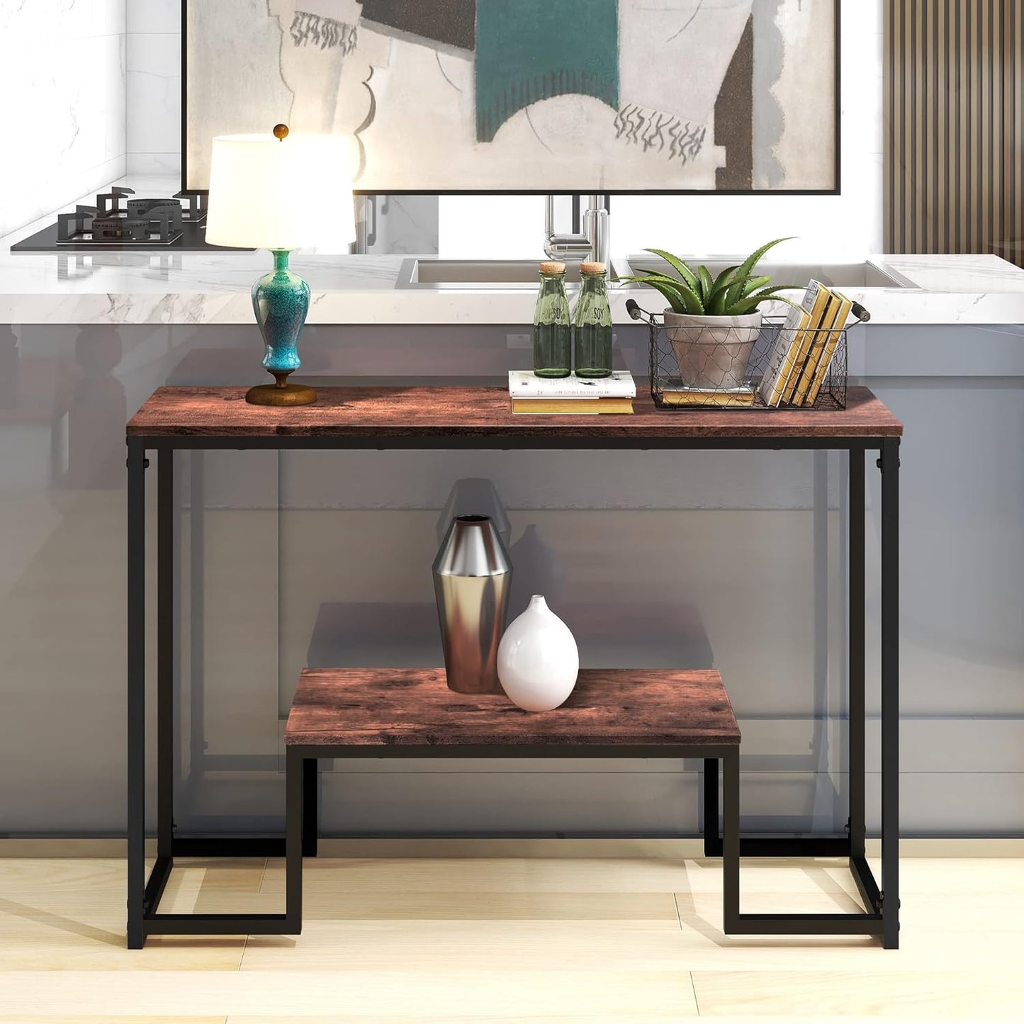 HOMERECOMMEND Console Table Narrow Sofa Tables Industrial Entryway Tables Rustic Hallway Table Foyer Table for Entryway,Hallway, Sofa,Living Room,Kitchen Rustic Brown