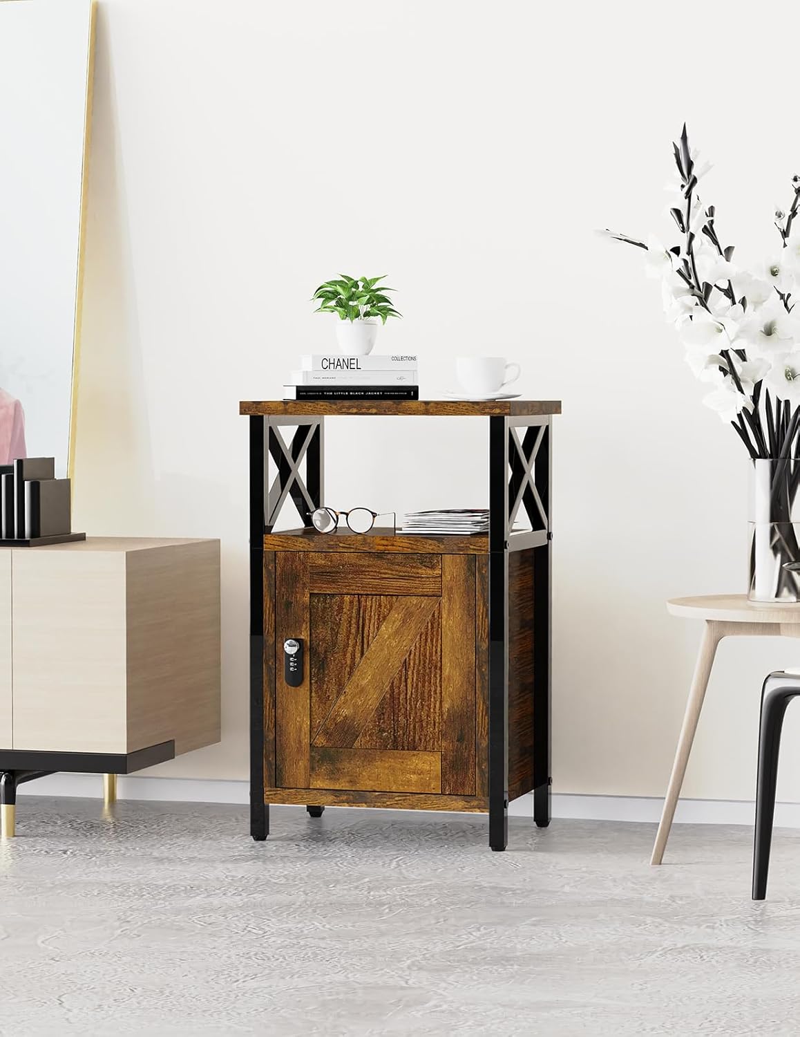 Night Stand with Locking Drawer, Bedside Table with Drawers, Wooden Bed Side Table with Storage, Nightstand with Shelves, End Night Tables For Bedroom, Living Room, Dorm, Office (Rustic Brown)