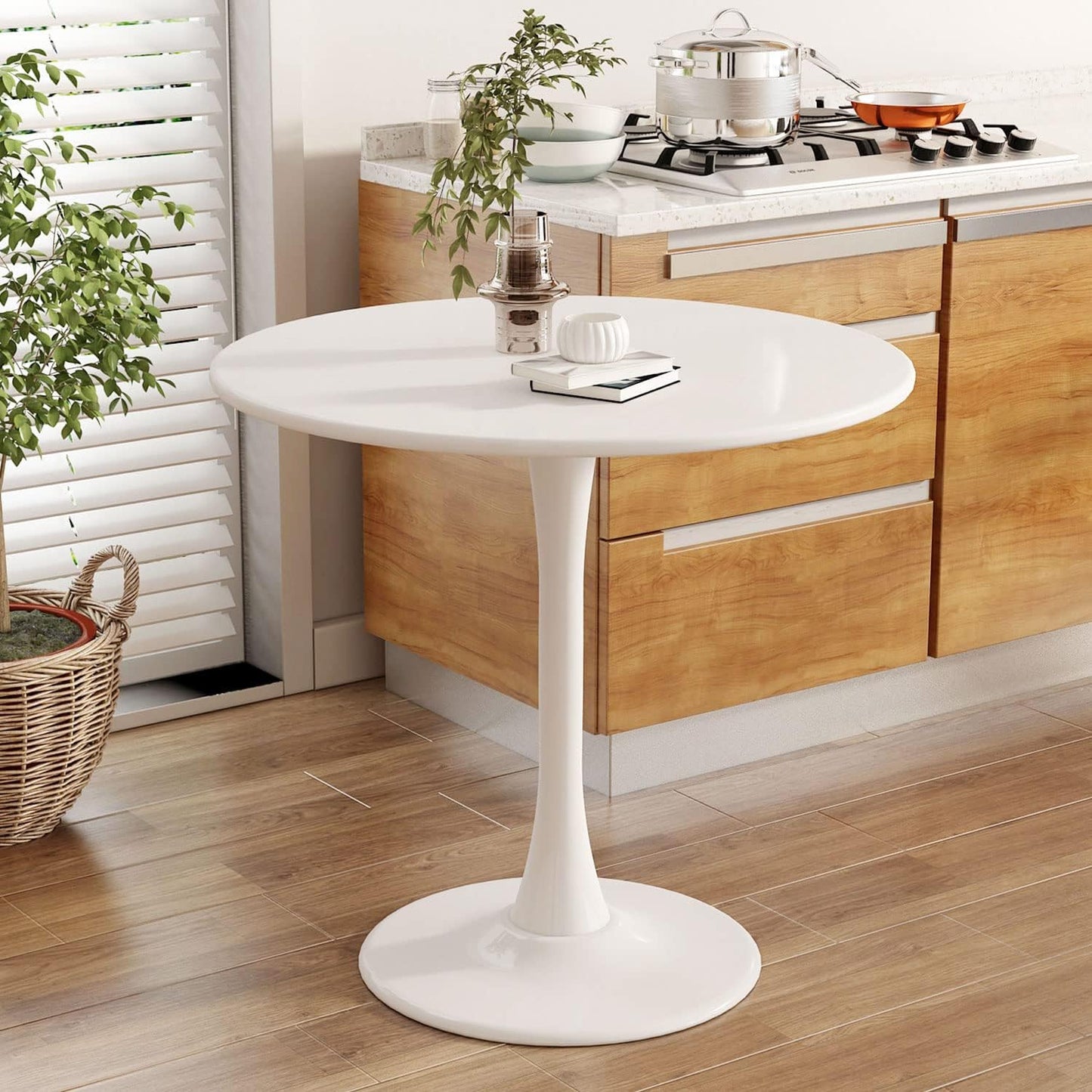 White Round Table Modern Tulip Dining Table White Round Kitchen Table Mid Century Coffee Table for Living Room, 31.5 inch