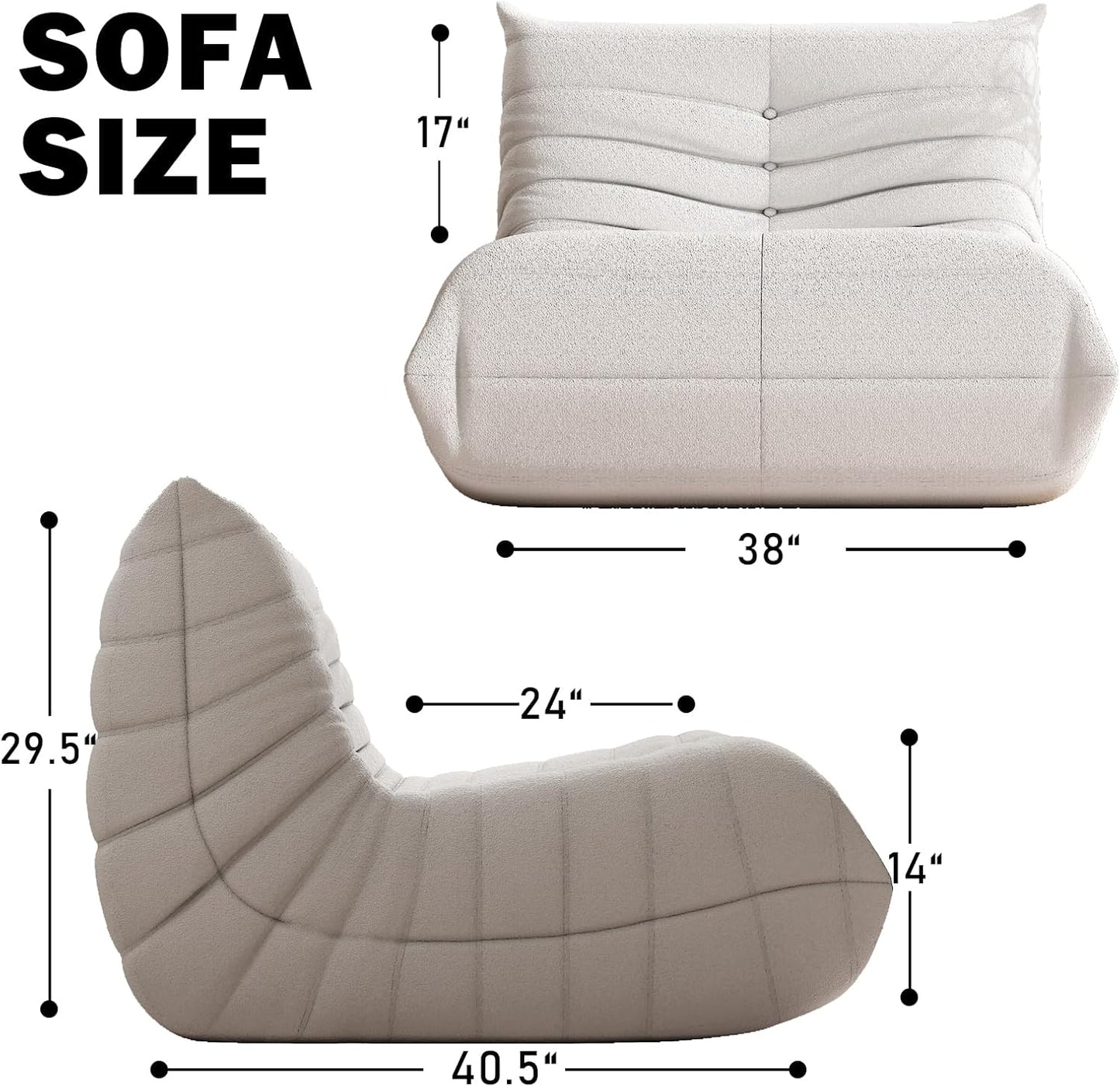 Bean Bag Chair for Adults, Oversized Fireside Chair Comfy Lazy Floor Sofa, Single Seat Sofa Couch Memory Foam Bean Bag Chair for Living Room, Bedroom Apartment Office (Beige)
