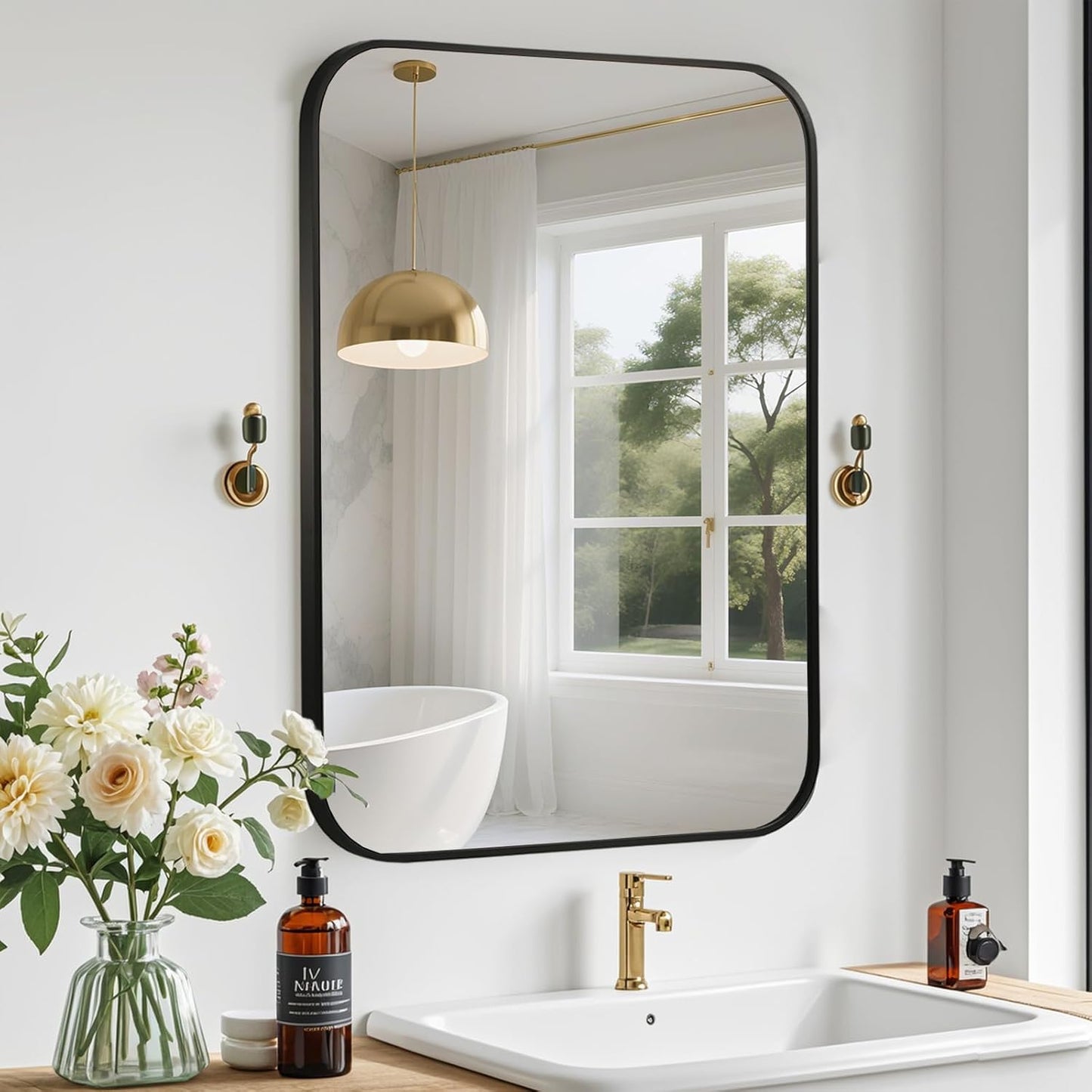 Black Bathroom Mirror, 24x32 Inch Aluminum Frame Rectangle Mirror, Anti-Rust, Tempered Glass, Wall Mirror for Over Sink, Vanity, Bedroom, Entryway, Horizontal/Vertical
