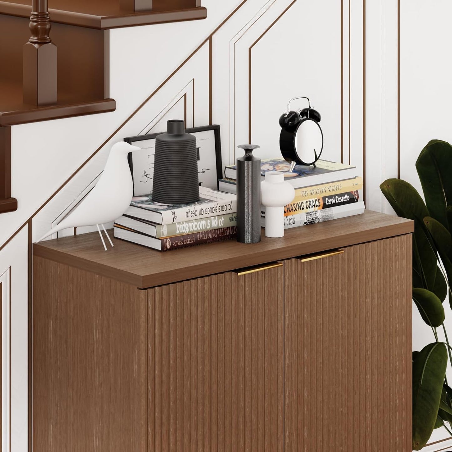 29.5" Sideboard Cabinet with 2 Doors, Modern Buffet Cabinet with Adjustable Shelf, Dining Room Sideboard, Fluted Buffet Sideboard for Living Room, Hallway, Entryway, Walnut