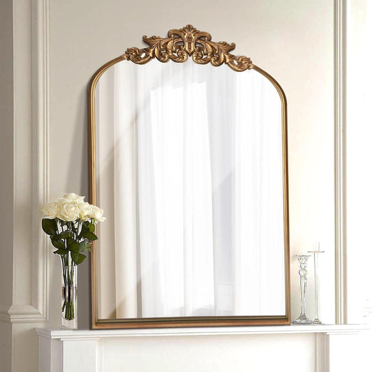 WAMIRRO Ornate Gold Mirror,Vintage Arched Baroque Antique Mirorrs for Living Room/Hallway/Fireplace/Bathroom/Entryway 24"X36"