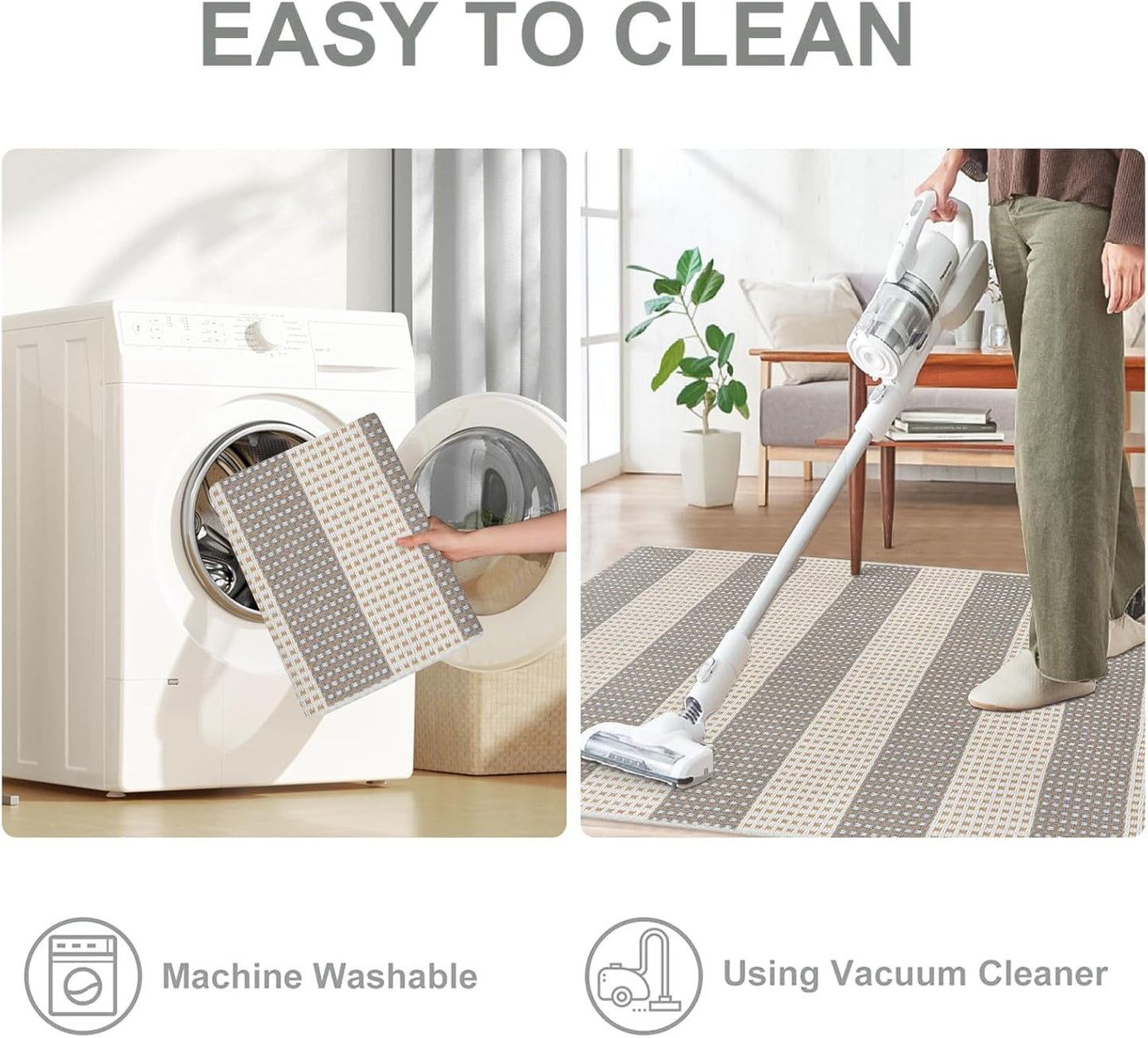 OJIA Fall Front Door Mat Outdoor Entrance 24"x36", Machine Washable Porch Rug Indoor Outdoor Rugs Halloween Doormat Cotton Woven Entryway Rug Striped Small Area Rugs for Kitchen (Gray/White/Tan)