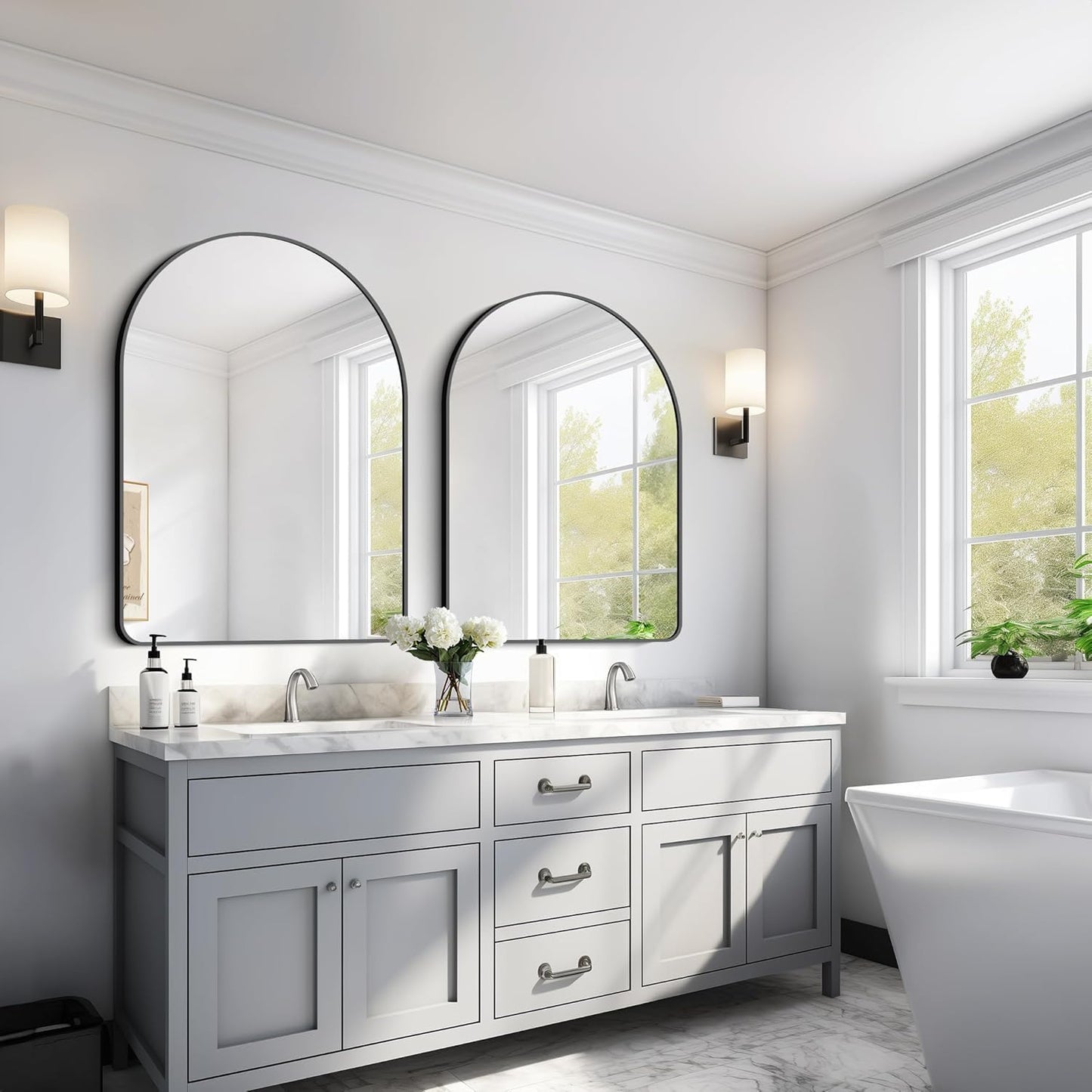 Arched Bathroom Mirror, 26"x38" Black Arched Mirror for Bathroom, Wall Mounted Mirror, Black Vanity Wall Mirror w/Metal Frame for Bedroom, Entryway, Living Room, Hanging or Leaning Against Wall