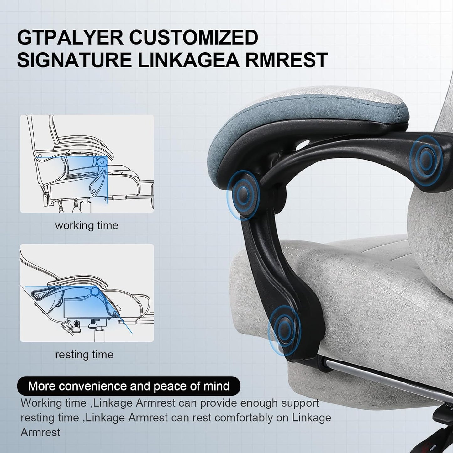GTPLAYER Gaming Chair, Computer Office Chair with Pocket Spring Cushion, Linkage Armrests and Footrest, High Back Ergonomic Computer Chair with Lumbar Support Task Chair with Footrest
