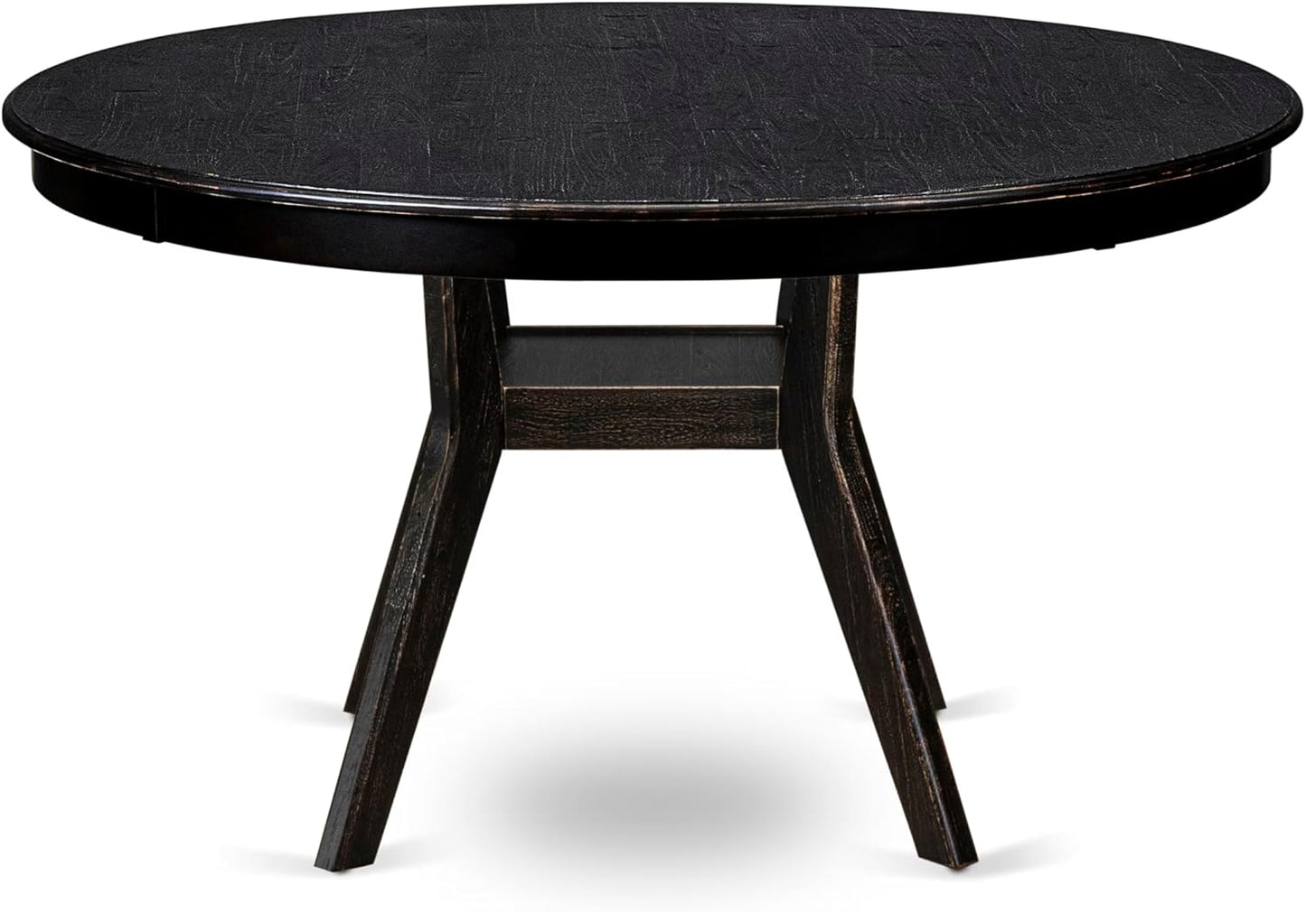 F58-11-TP - Kitchen Table with Acacia Wood Round Tabletop, Sand Blasted Black Finish