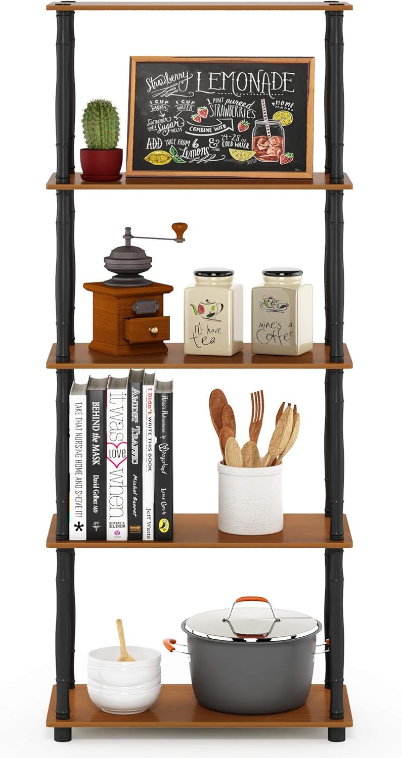 Furinno Turn-N-Tube 5-Tier Multipurpose Shelf / Display Rack / Storage Shelf / Bookshelf, Classic Tubes, Light Cherry/Black