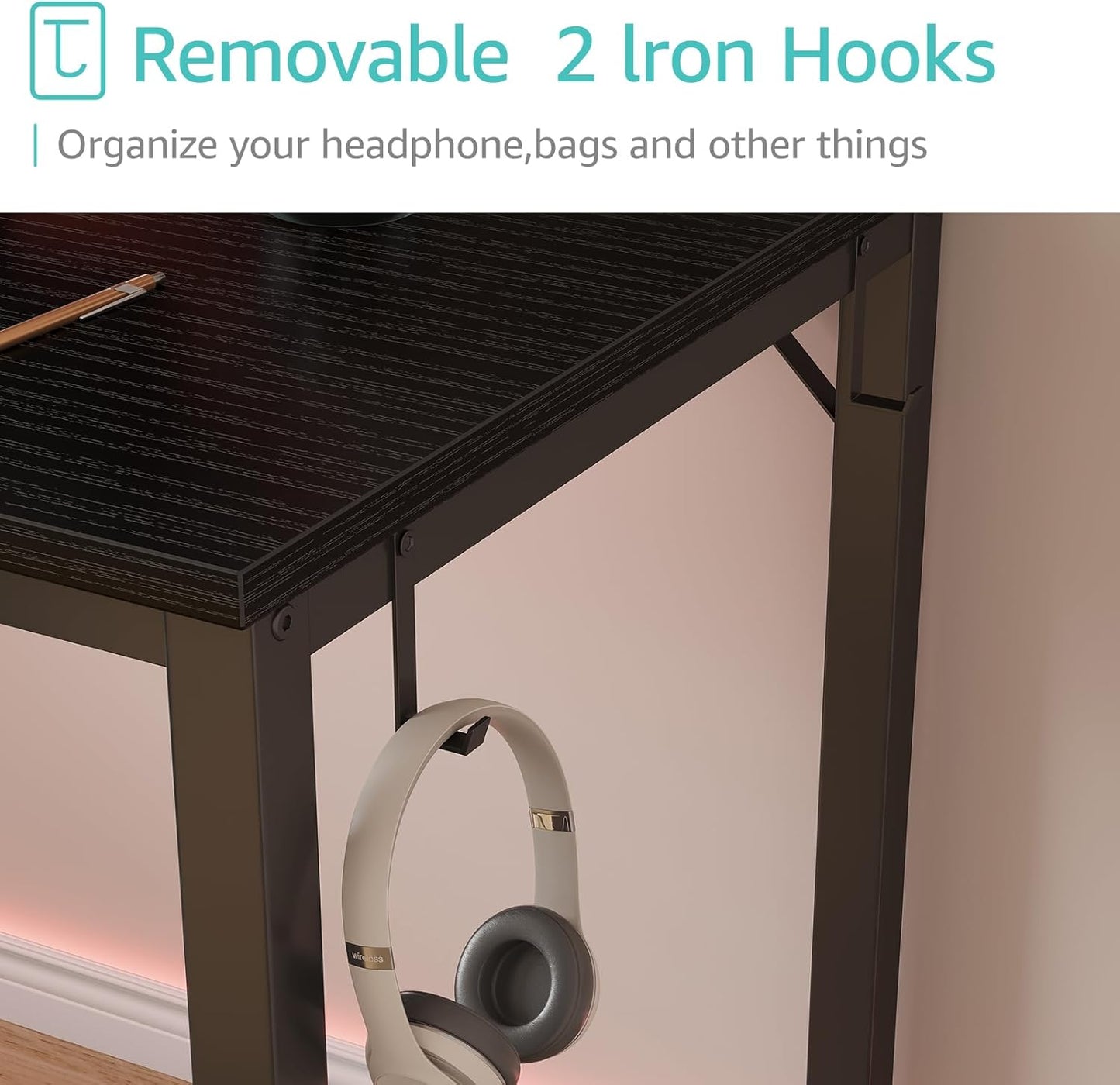 Lufeiya Gaming Desk with Fabric Drawers - 55 Inch Long Study Work Writing Reversible Computer Desk for Home Office Bedroom, Simple Modern Cute PC Desks with Drawer, Black