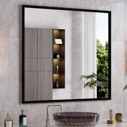 WEER Black Framed Mirror, 40X36 Inch Matte Black Wall Mirror for Bathroom, Rectangular Black Bathroom Vanity Mirror, Tempered Glass, Anti-Rust, Hangs Horizontal or Vertical