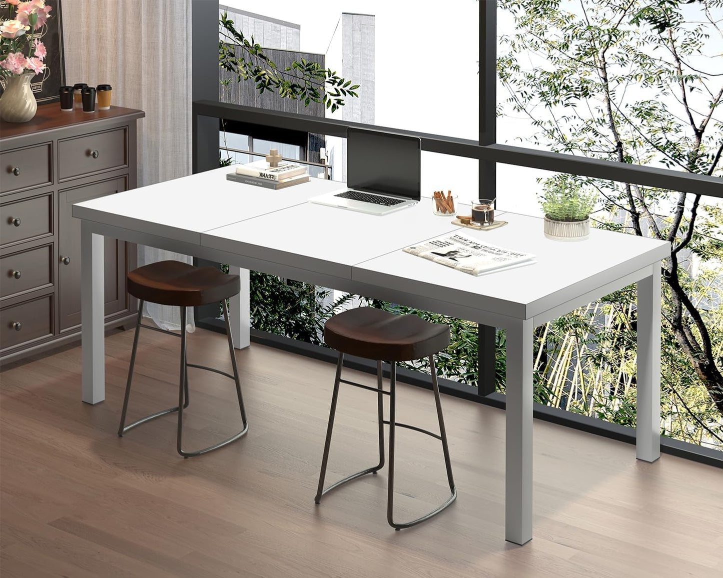 63 Inch Large Computer Desk, Home Office Desk, Modern Desk Table for 2 Person Gaming Computer Desk, Simple Office Desk for Work,Craft,Writing,Studying, Etc., White