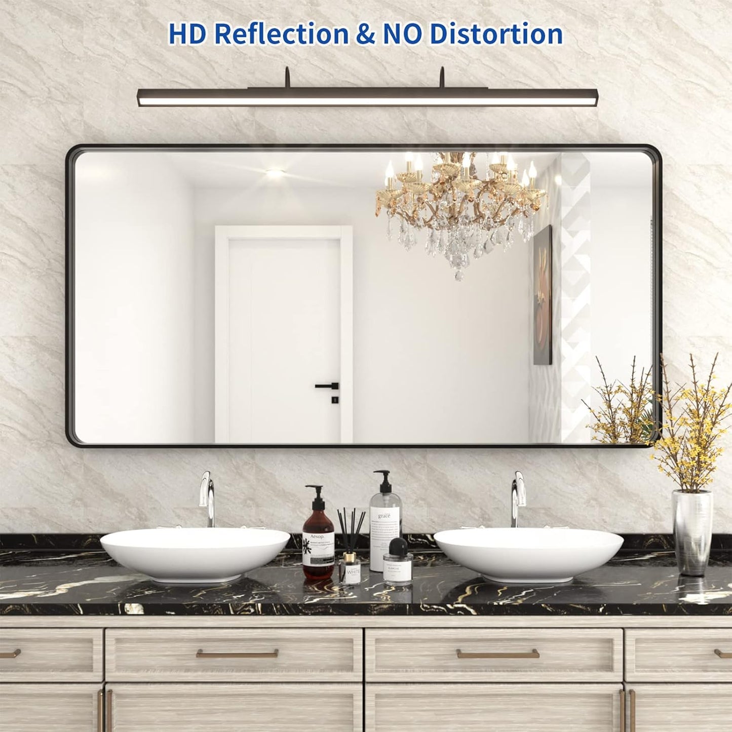 WEER Black Bathroom Mirror for Wall 60X30 Inch, Rectangular Black Metal Framed Vanity Mirror, Farmhouse Matte Black Mirror with Tempered Glass, Rounded Corner, Anti-Rust (Horizontal/Vertical)